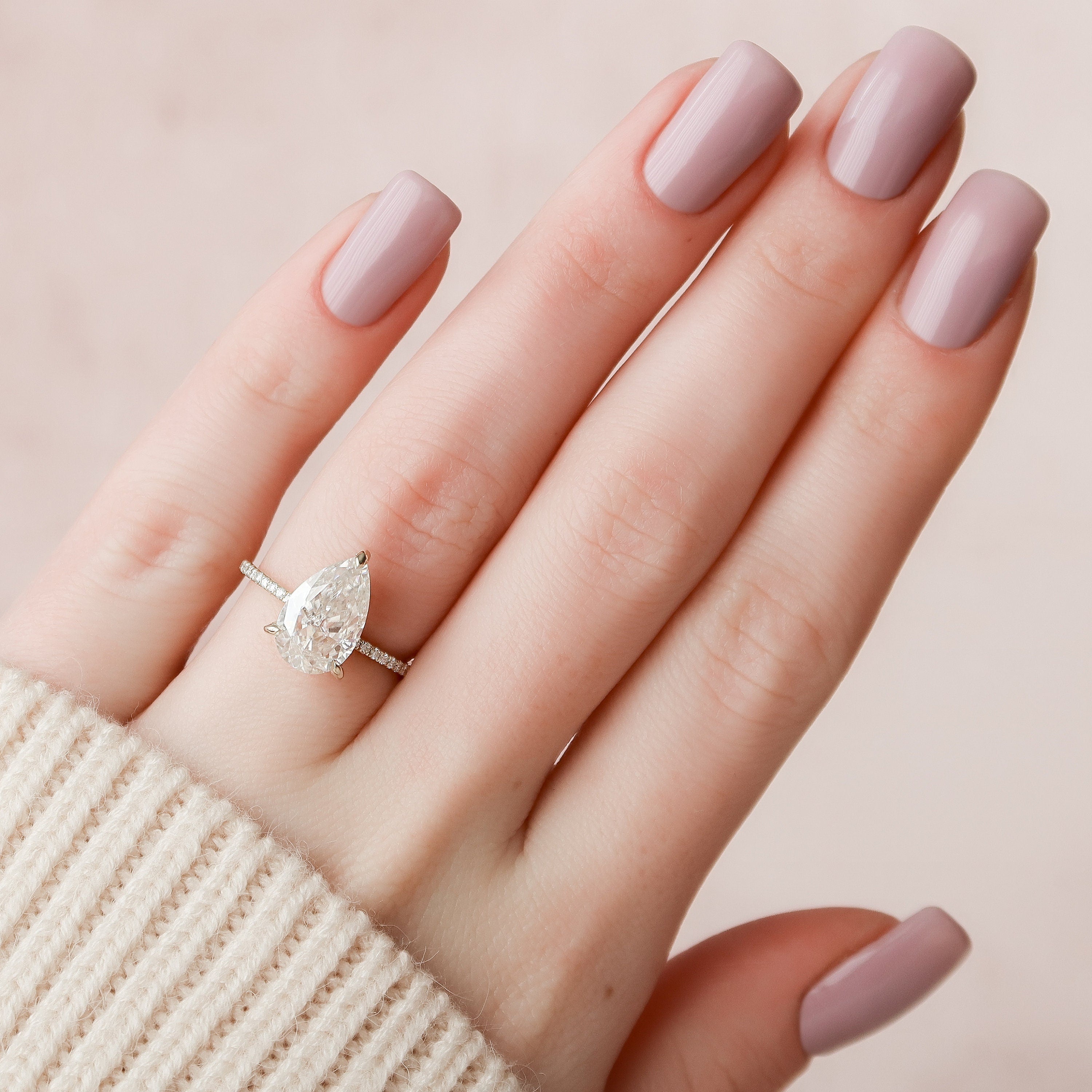 2.50 CT Pear Moissanite Pave Setting Engagement Ring