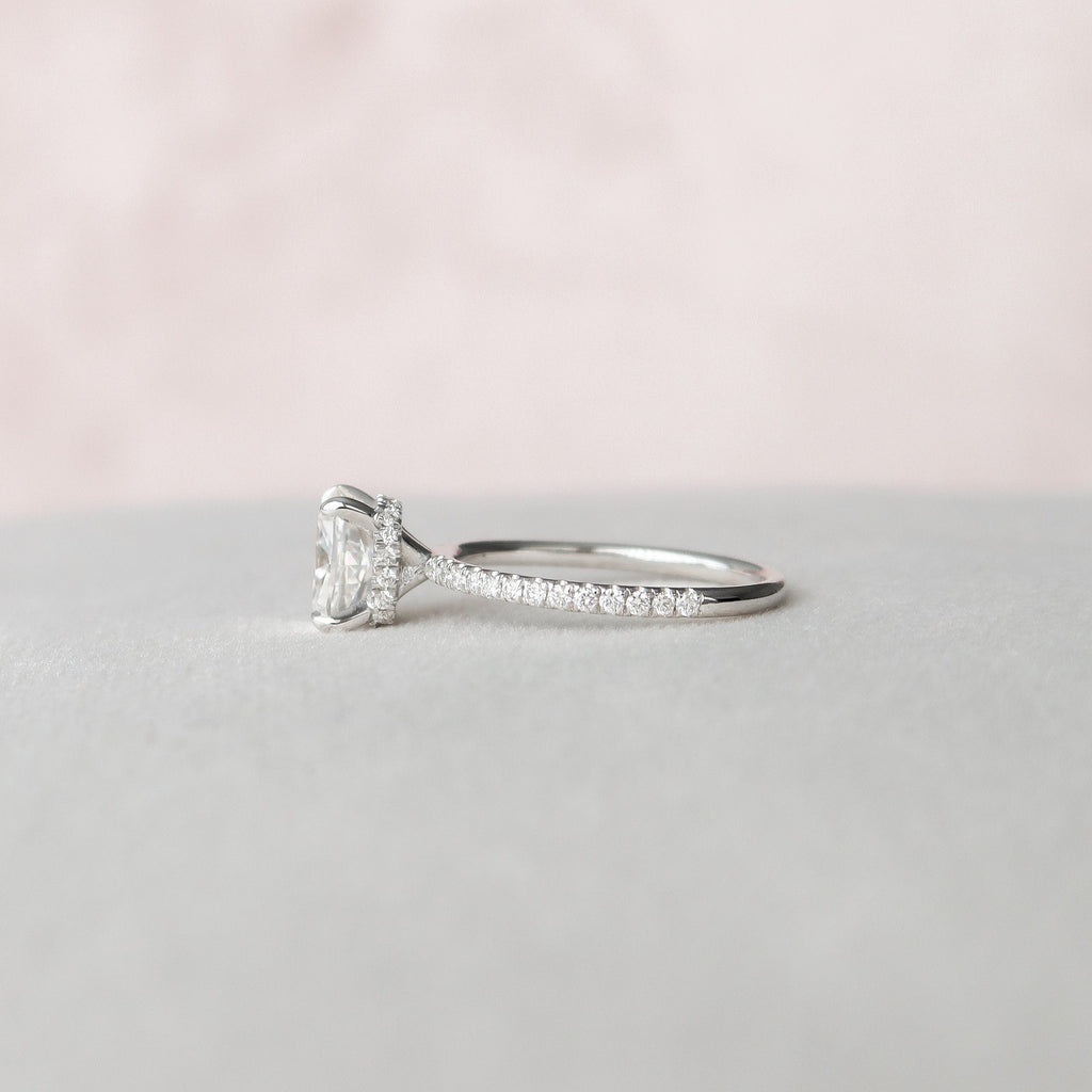 1.50 CT Cushion Cut Pave Moissanite Engagement Ring