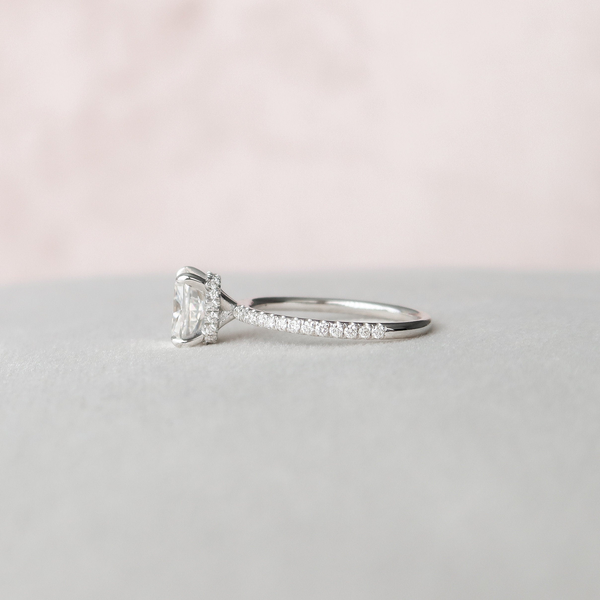 1.50 CT Cushion Cut Pave Moissanite Engagement Ring