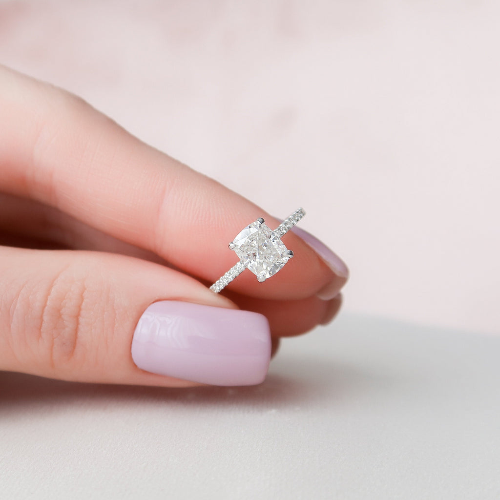 1.50 CT Cushion Cut Pave Moissanite Engagement Ring