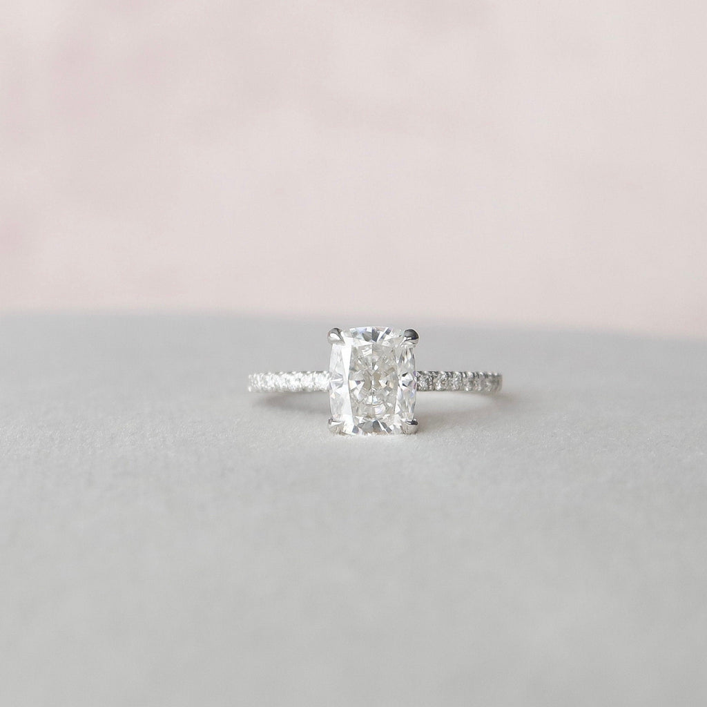 1.50 CT Cushion Cut Pave Moissanite Engagement Ring
