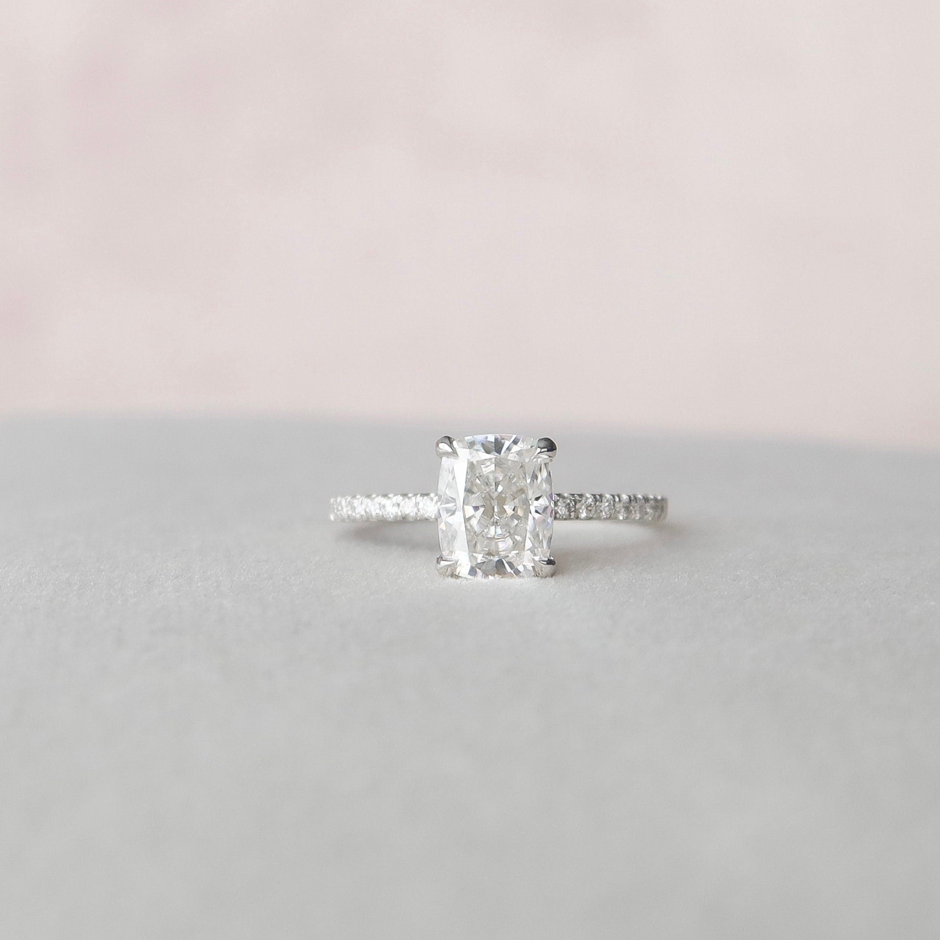 1.50 CT Cushion Cut Pave Moissanite Engagement Ring