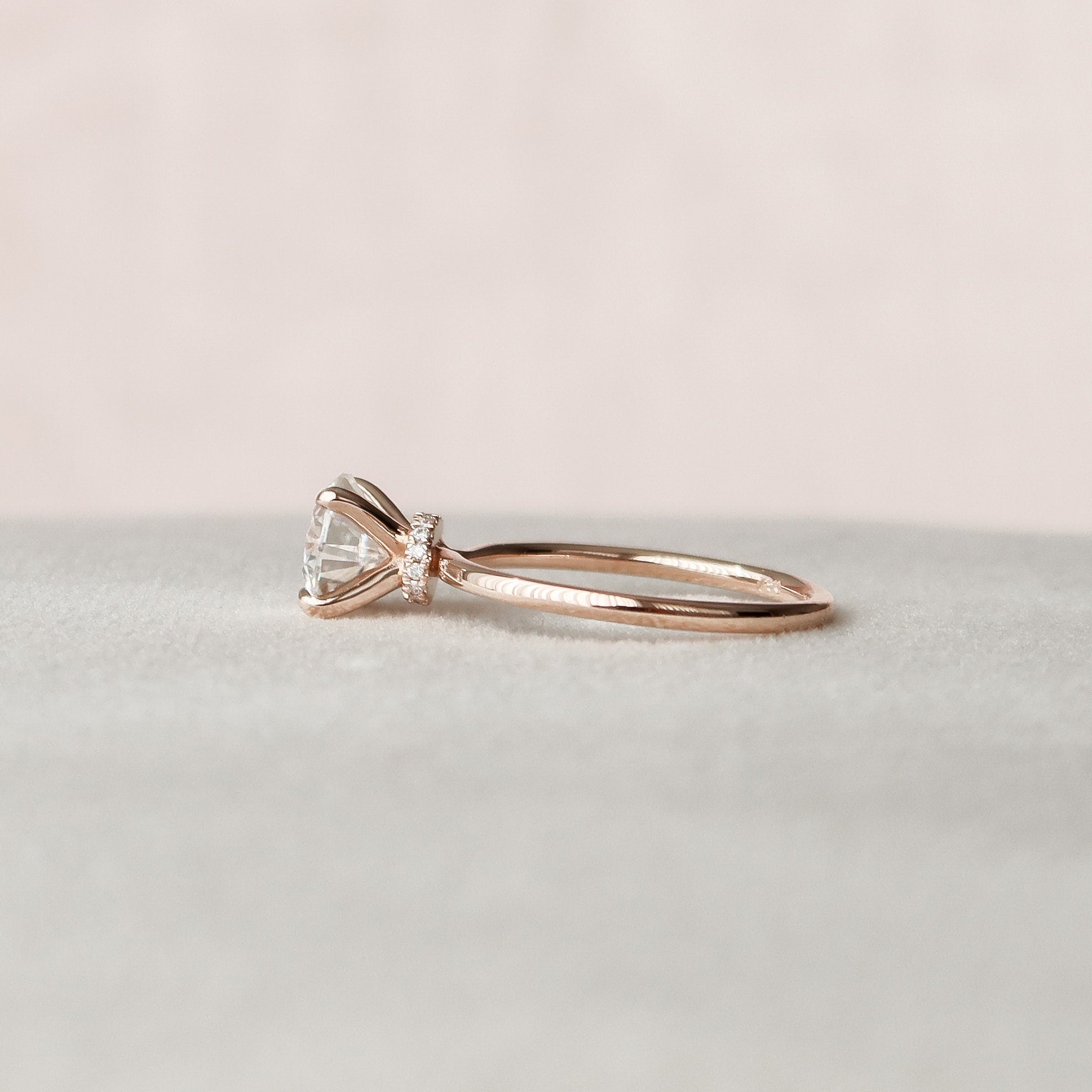 1.50 CT Round Cut Moissanite Hidden Halo Engagement Ring