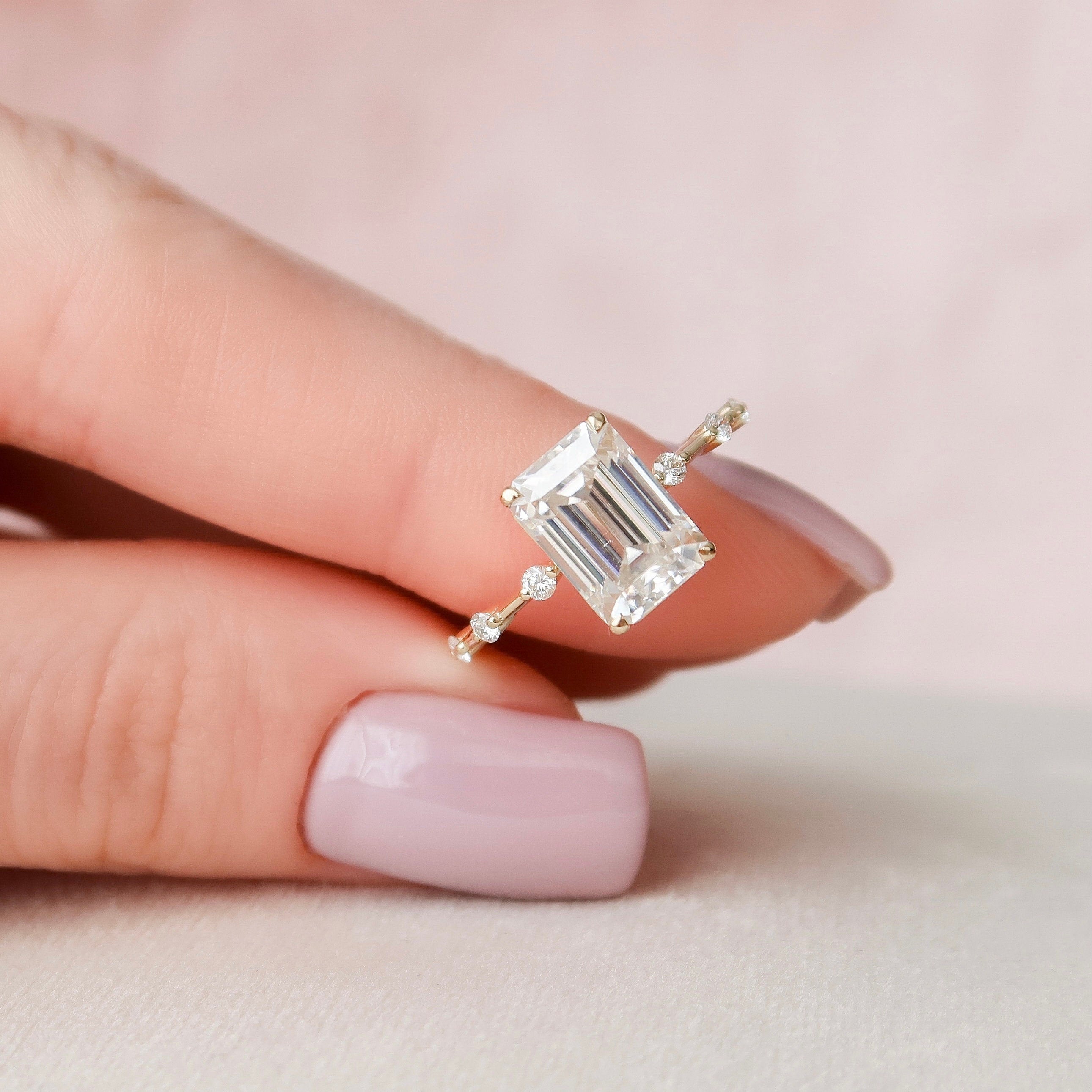 3.0CT Emerald Moissanite Solitaire Dainty Style Engagement Ring