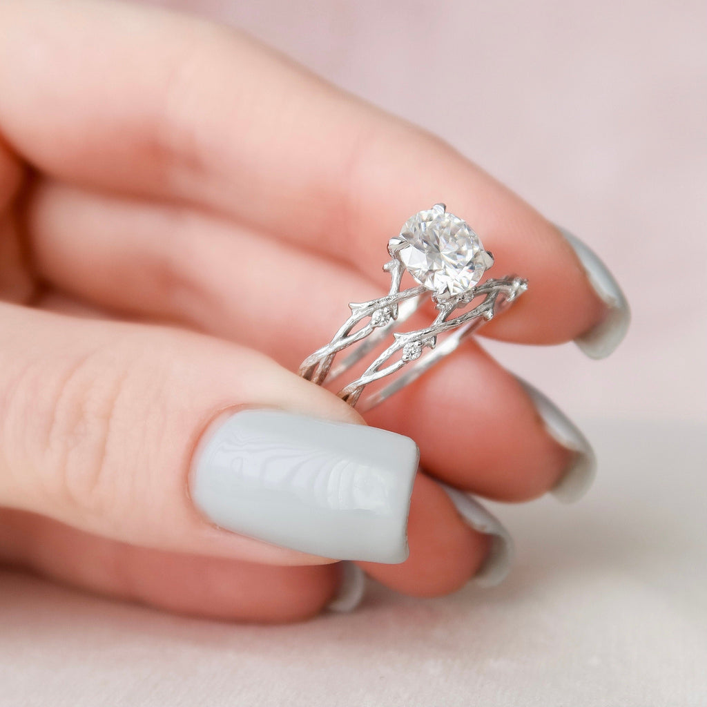 2.0CT Round Cut Moissanite Twig Nature Inspired Bridal Ring Set