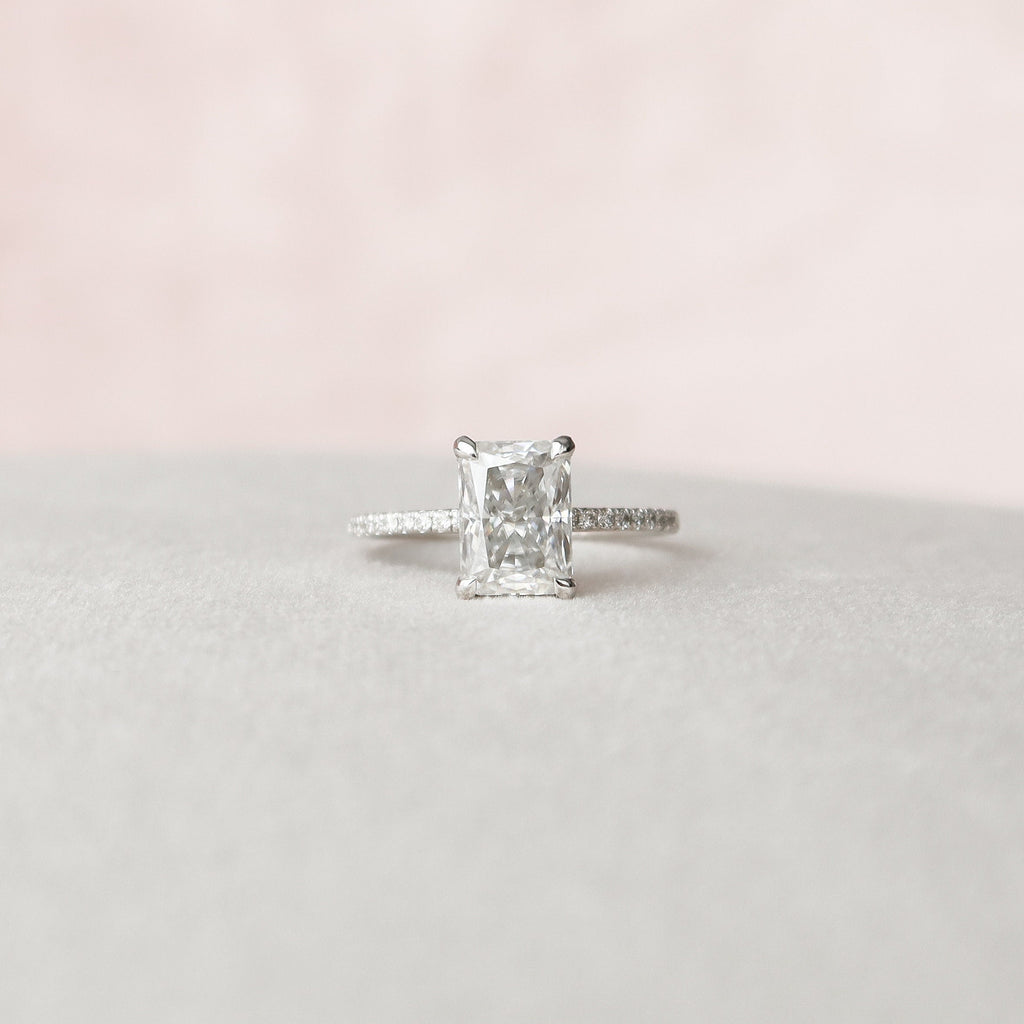 2.0 CT Radiant Moissanite Hidden Halo Pave Setting Engagement Ring