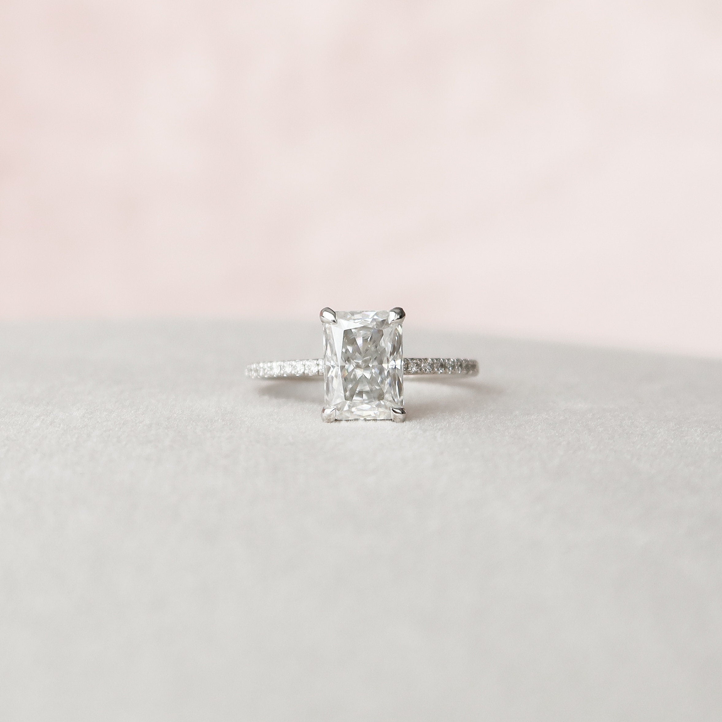 2.0 CT Radiant Moissanite Hidden Halo Pave Setting Engagement Ring