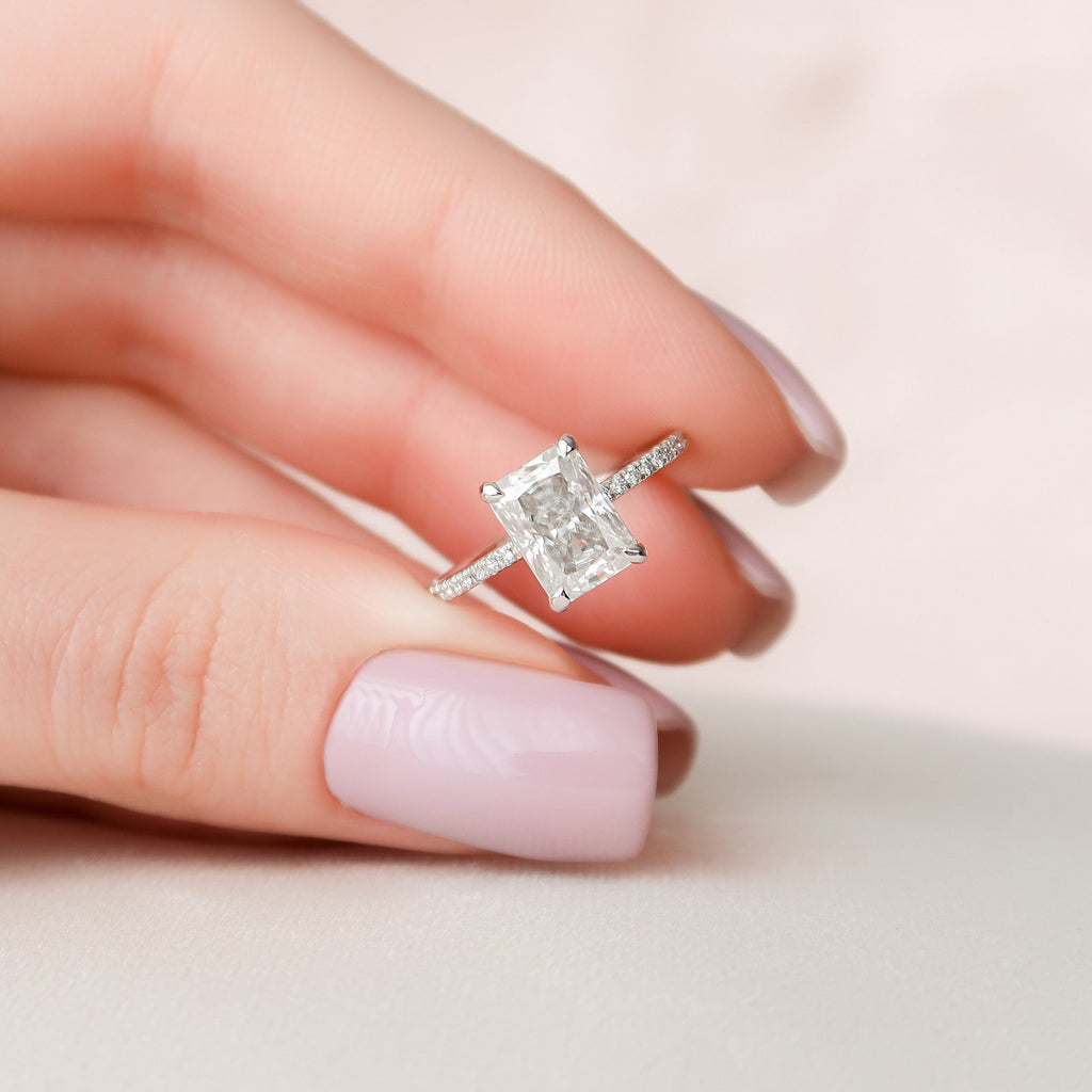 2.0 CT Radiant Moissanite Hidden Halo Pave Setting Engagement Ring