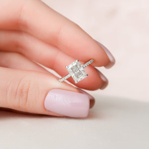 2.0 CT Radiant Moissanite Hidden Halo Pave Setting Engagement Ring