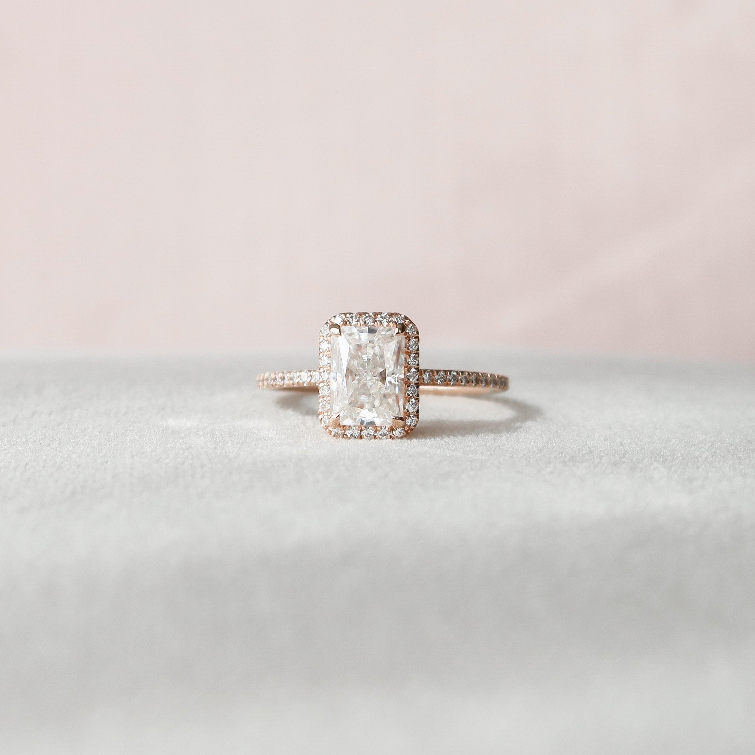 2.0 CT Radiant Cut Moissanite Halo Engagement Ring