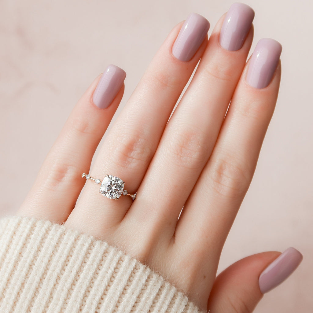 2.0 CT Cushion Moissanite Pave Style Engagement Ring