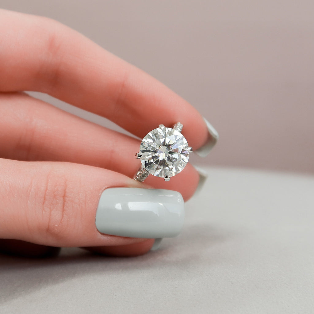 5.0 CT Round Moissanite Hidden Halo Triple Pave Setting Engagement Ring
