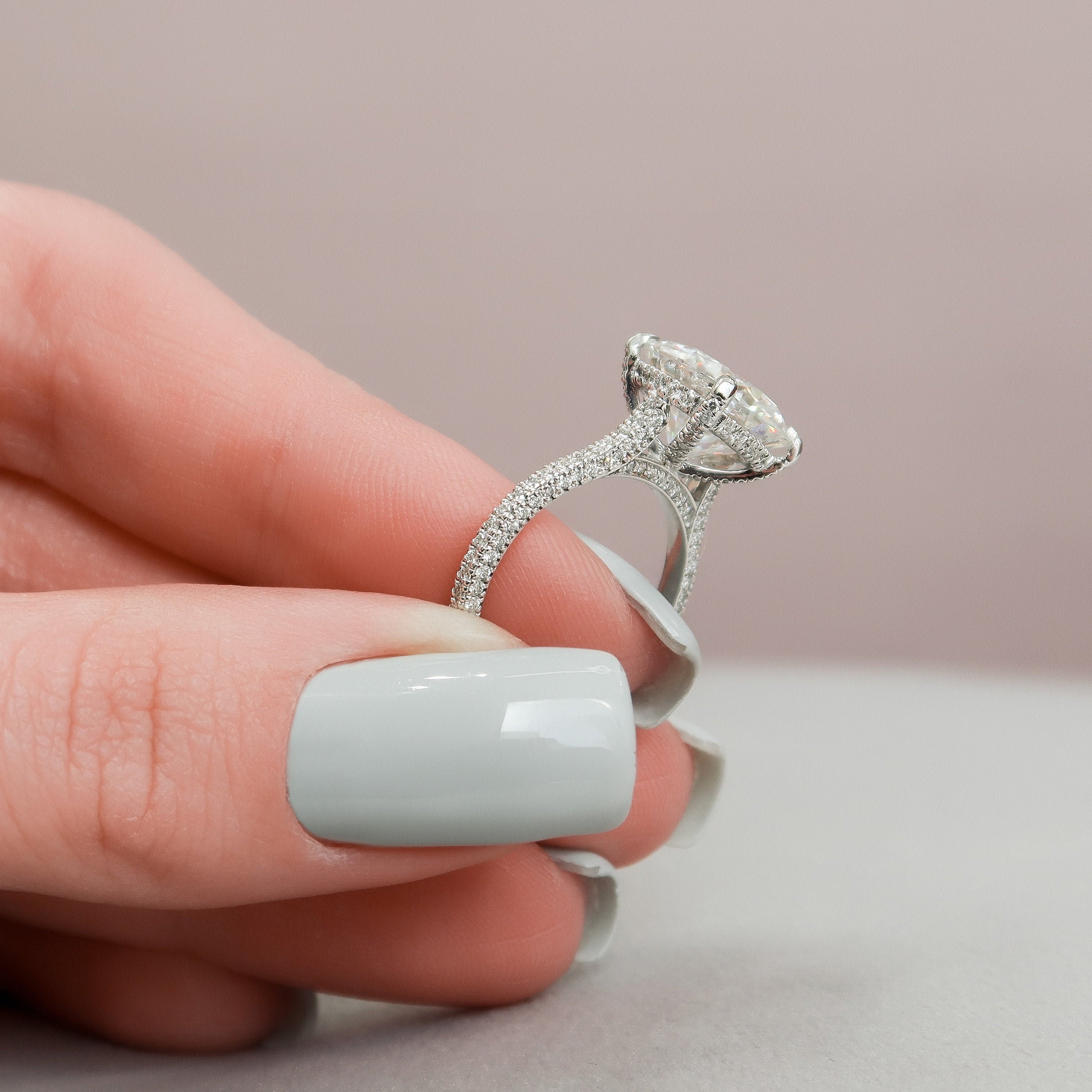 5.0 CT Round Moissanite Hidden Halo Triple Pave Setting Engagement Ring