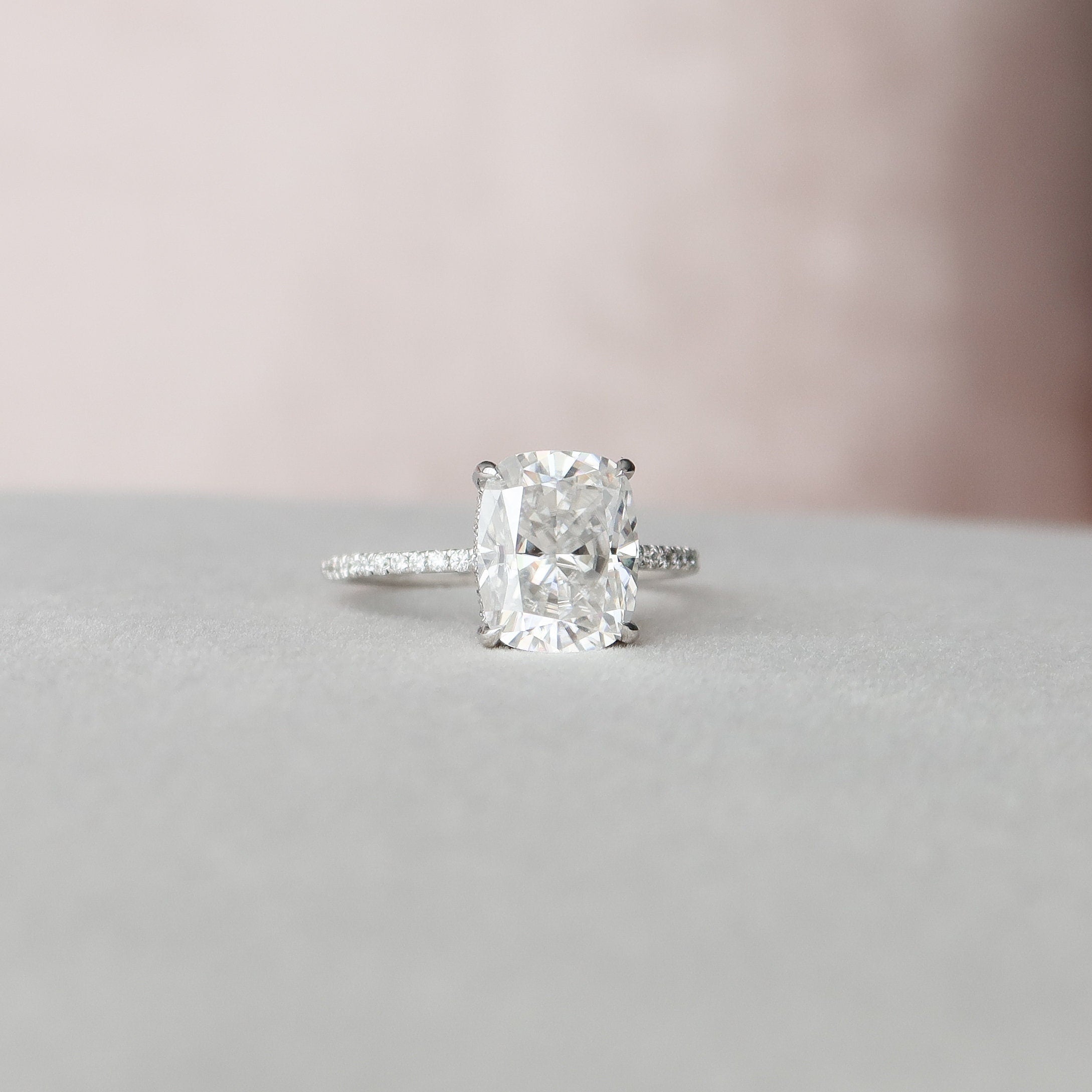 4.0 CT Cushion Moissanite Pave Setting Engagement Ring