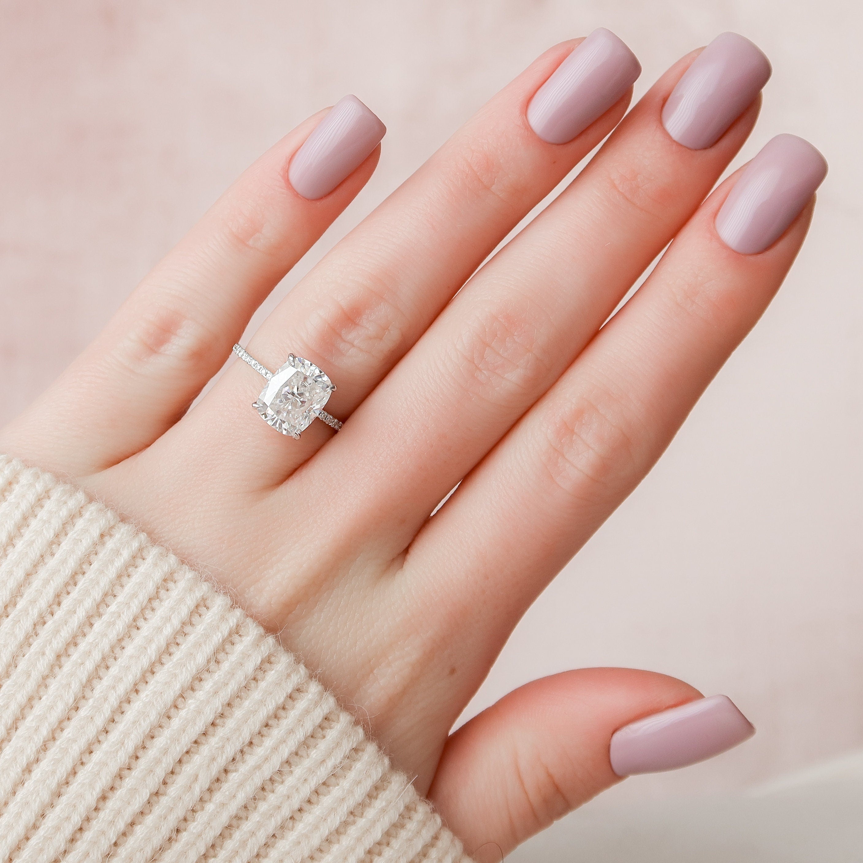 4.0 CT Cushion Moissanite Pave Setting Engagement Ring