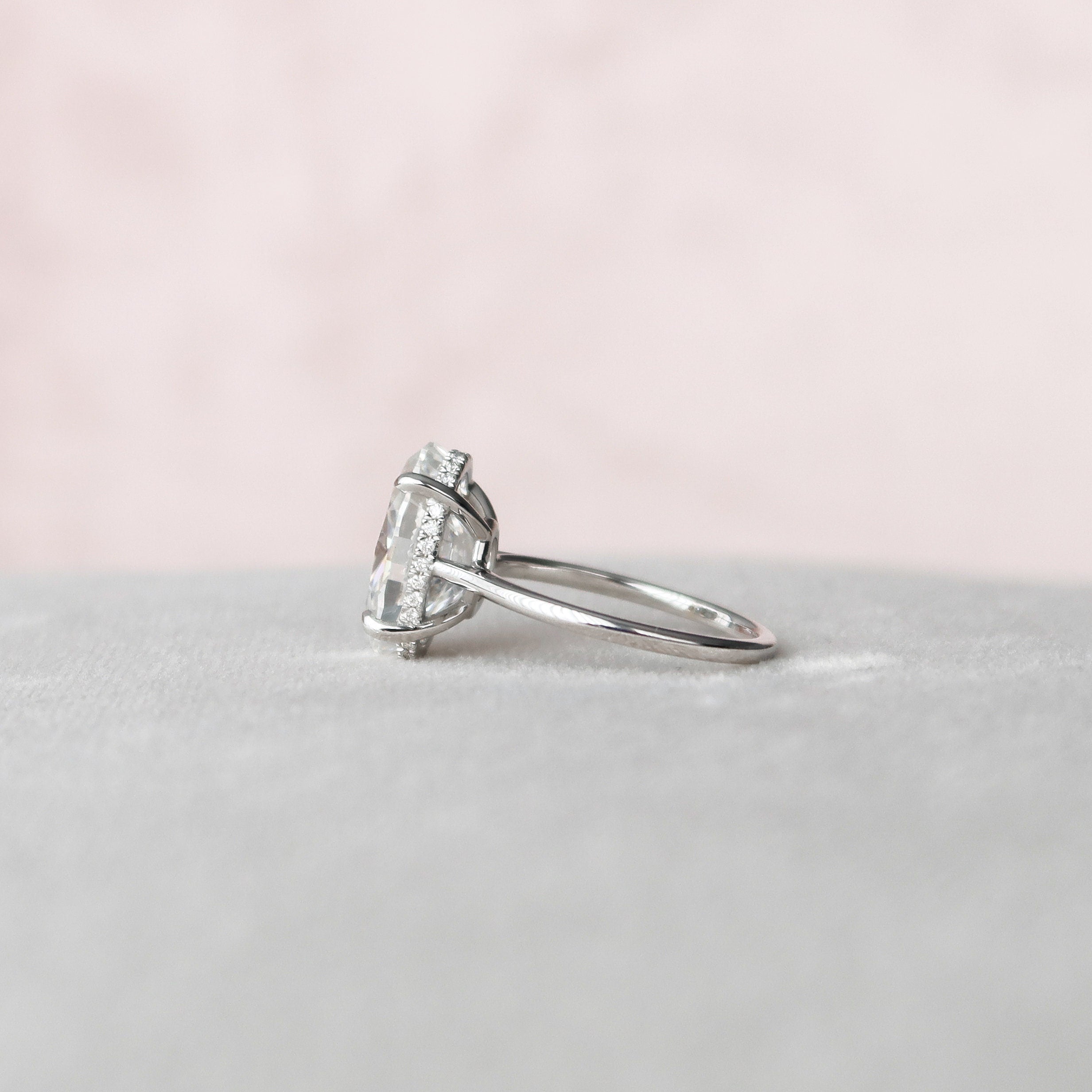 5.0 CT Oval Moissanite Solitaire Hidden Halo Setting Engagement Ring