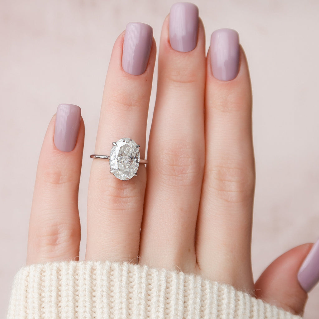 5.0 CT Oval Moissanite Solitaire Hidden Halo Setting Engagement Ring