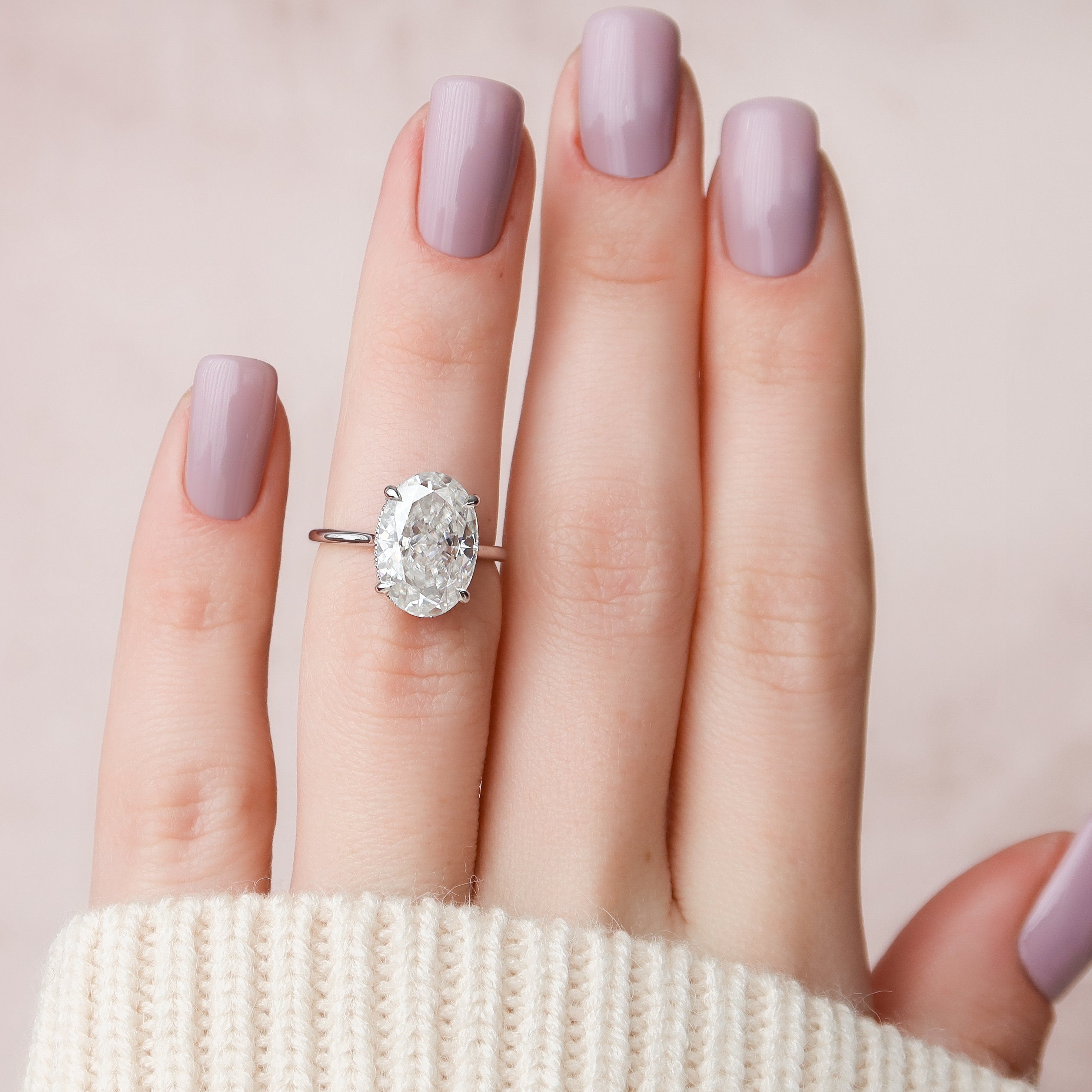 5.0 CT Oval Moissanite Solitaire Hidden Halo Setting Engagement Ring
