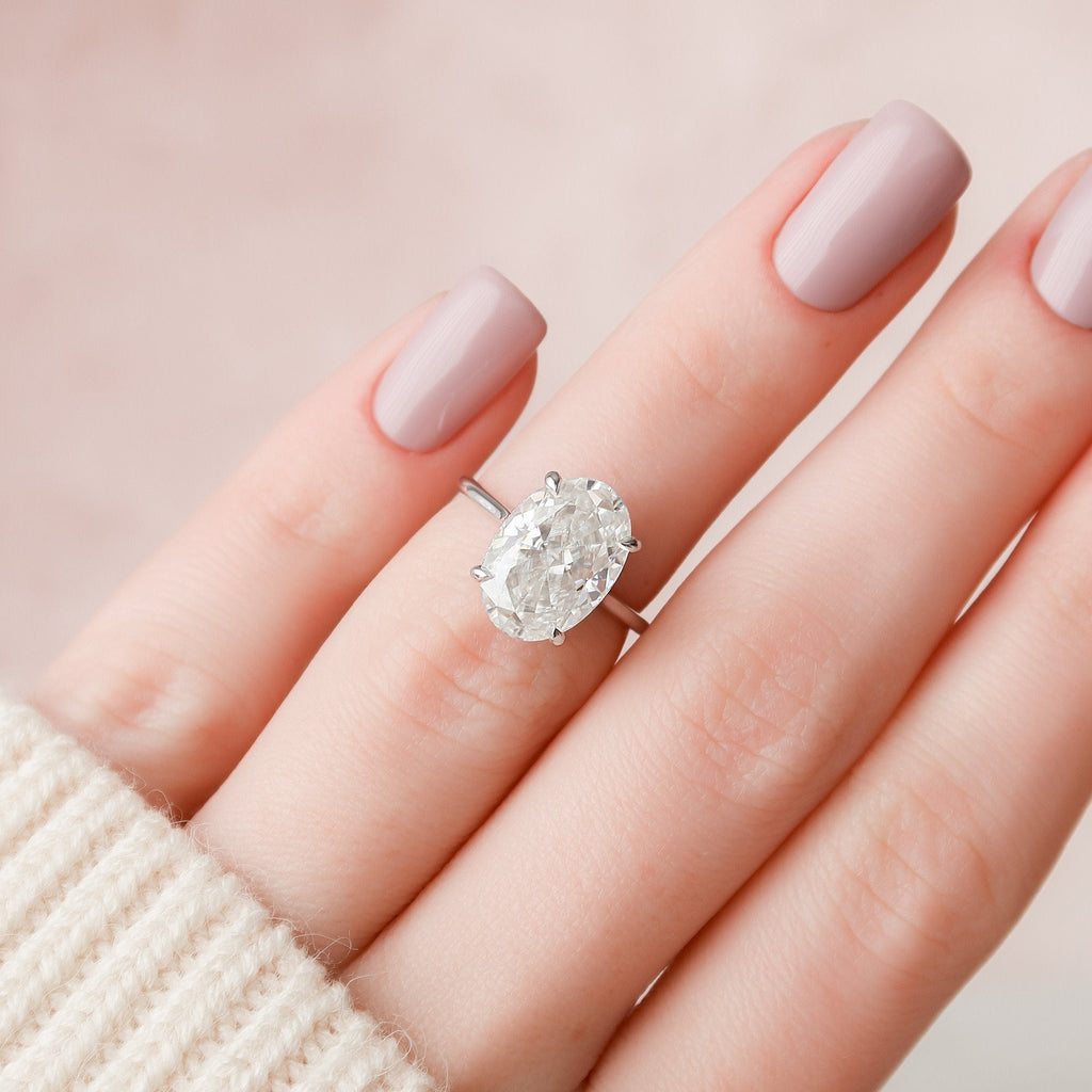 5.0 CT Oval Moissanite Solitaire Hidden Halo Setting Engagement Ring