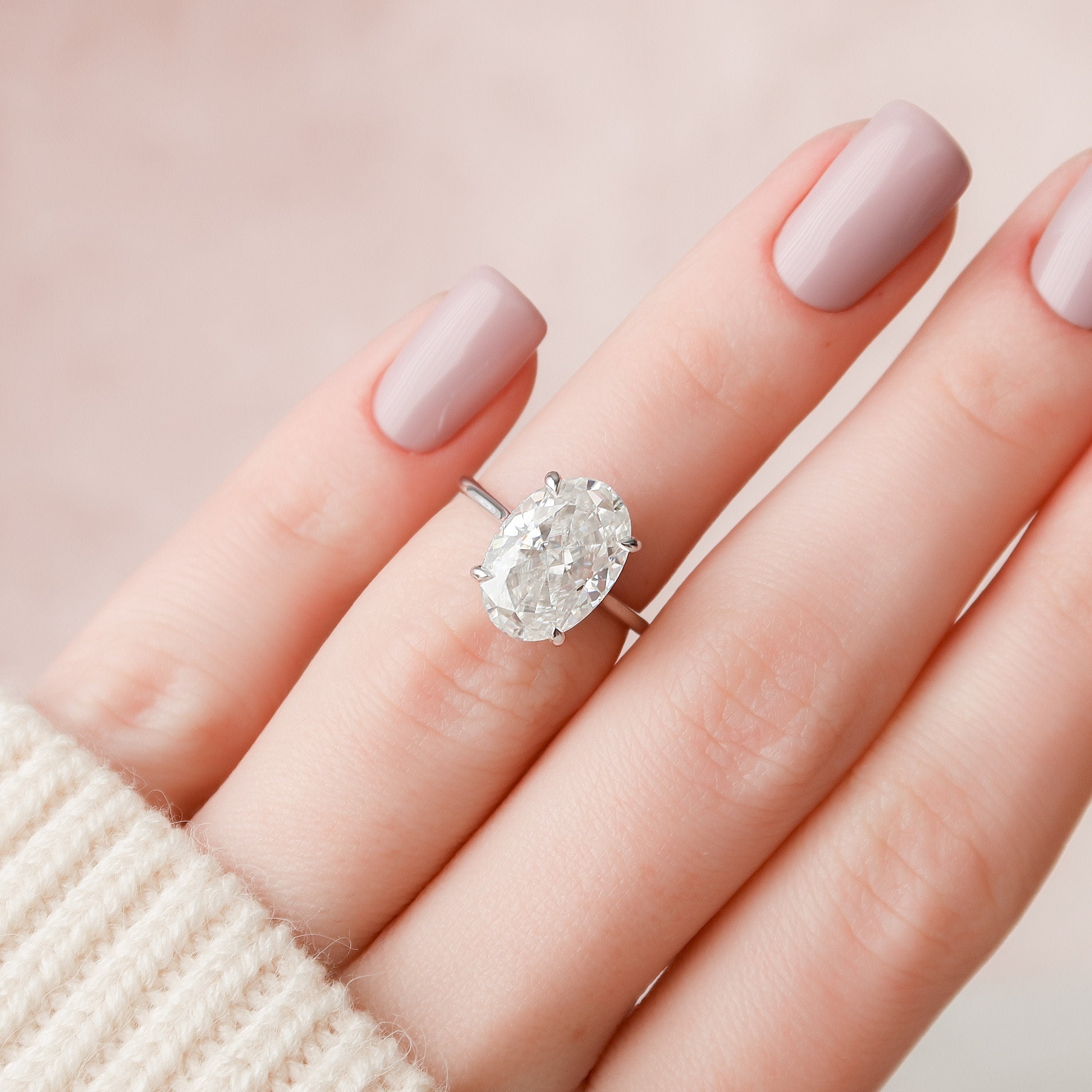 5.0 CT Oval Moissanite Solitaire Hidden Halo Setting Engagement Ring