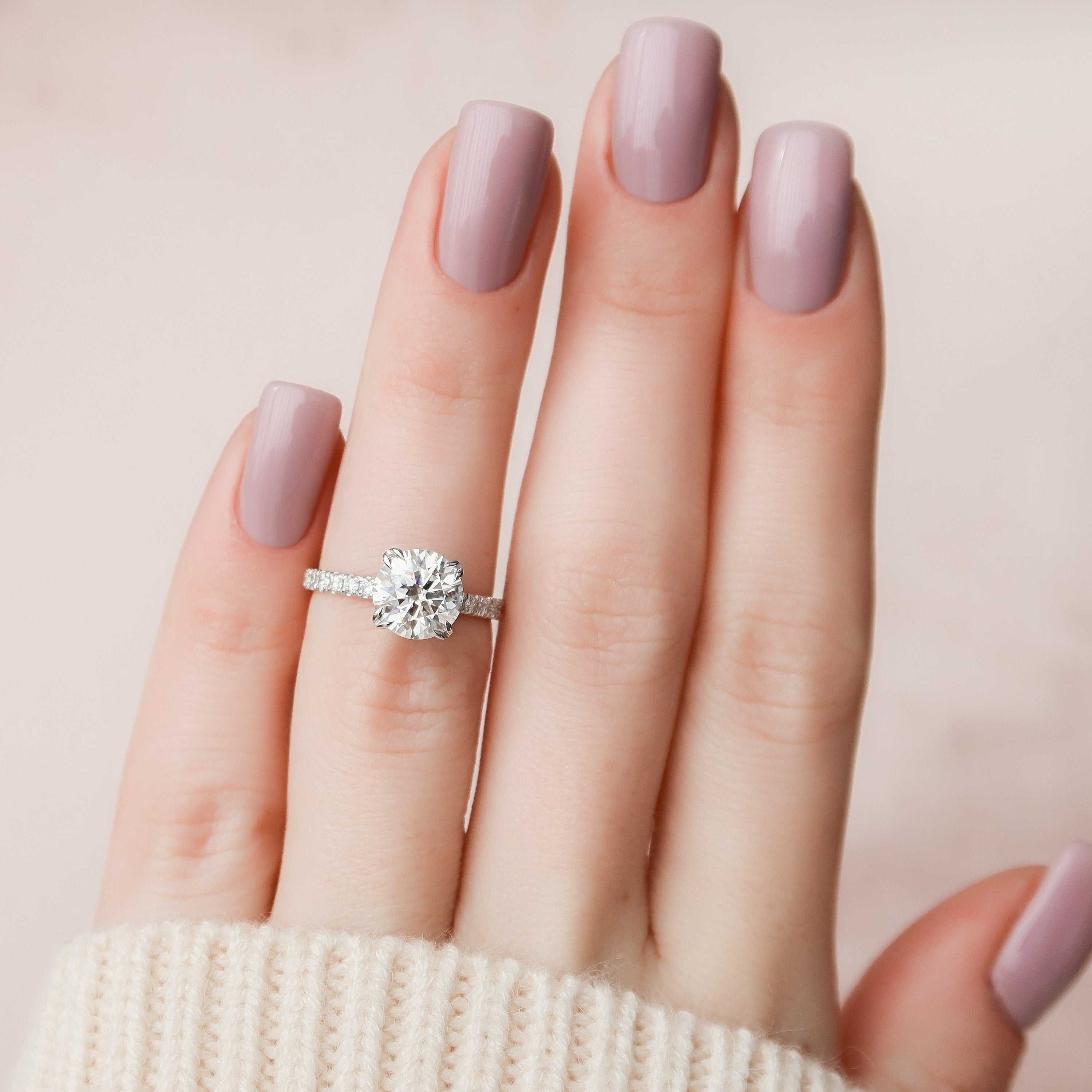 2.0 CT Round Moissanite Pave Engagement Ring