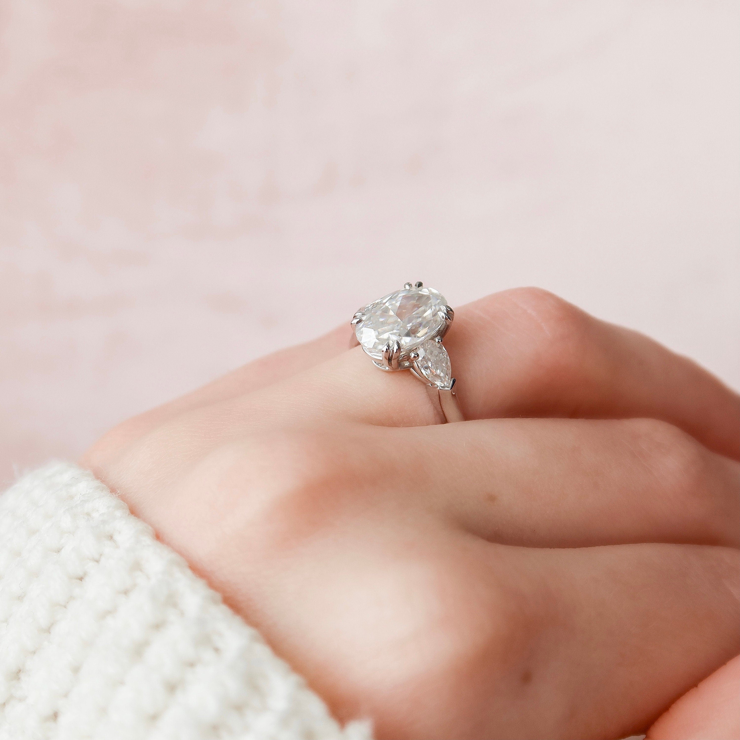 3.5 CT Oval Cut Moissanite Three Stones Engagement Ring