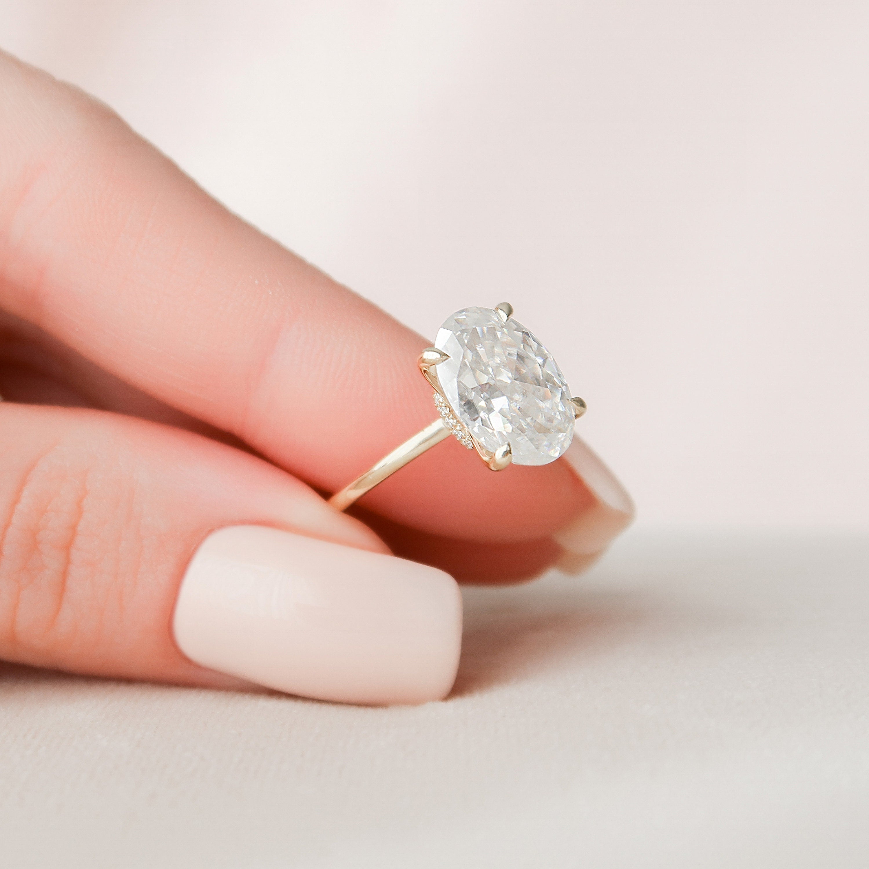 4.0 CT Oval Moissanite Hidden Halo Setting Engagement Ring