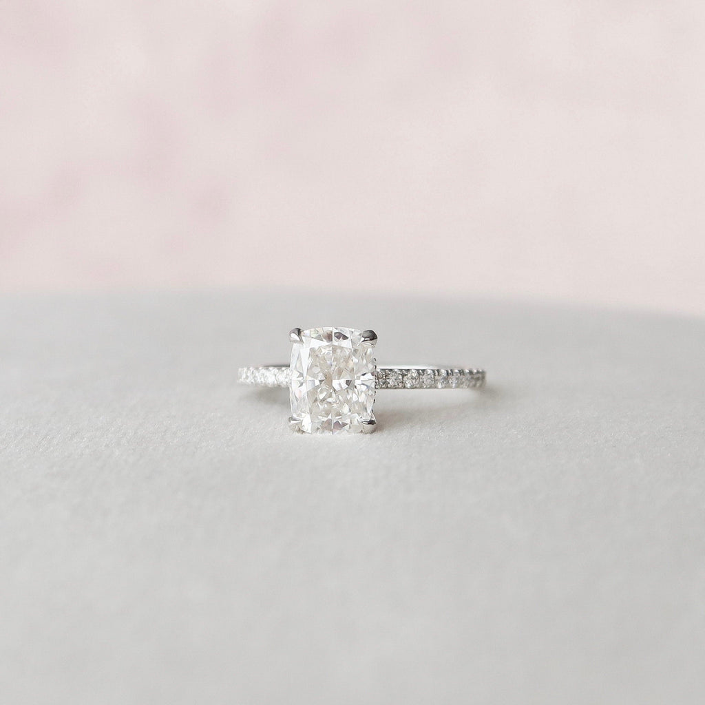 1.50 CT Cushion Cut Pave Moissanite Engagement Ring