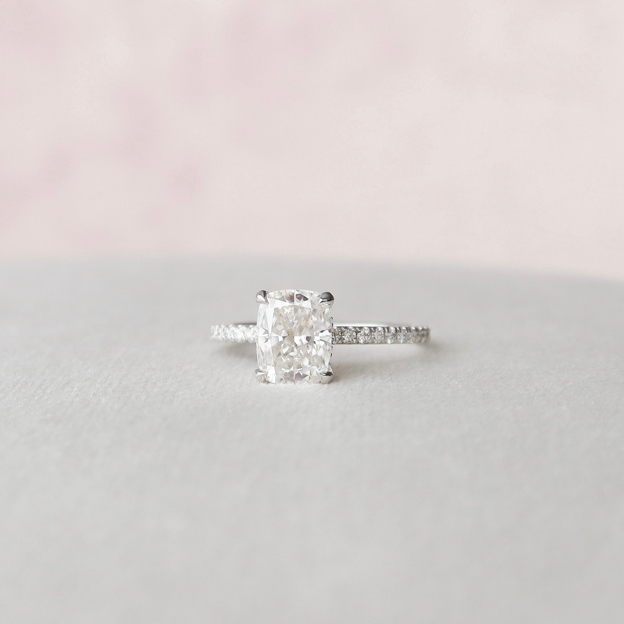 1.50 CT Cushion Cut Pave Moissanite Engagement Ring