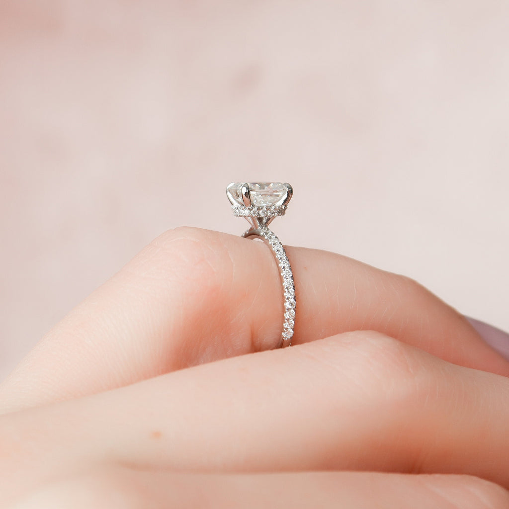 1.50 CT Cushion Cut Pave Moissanite Engagement Ring