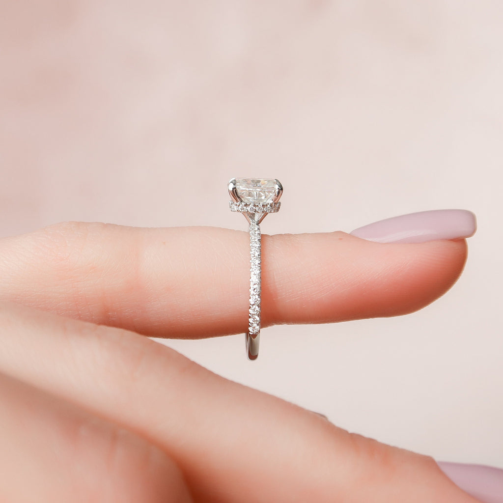1.50 CT Cushion Cut Pave Moissanite Engagement Ring
