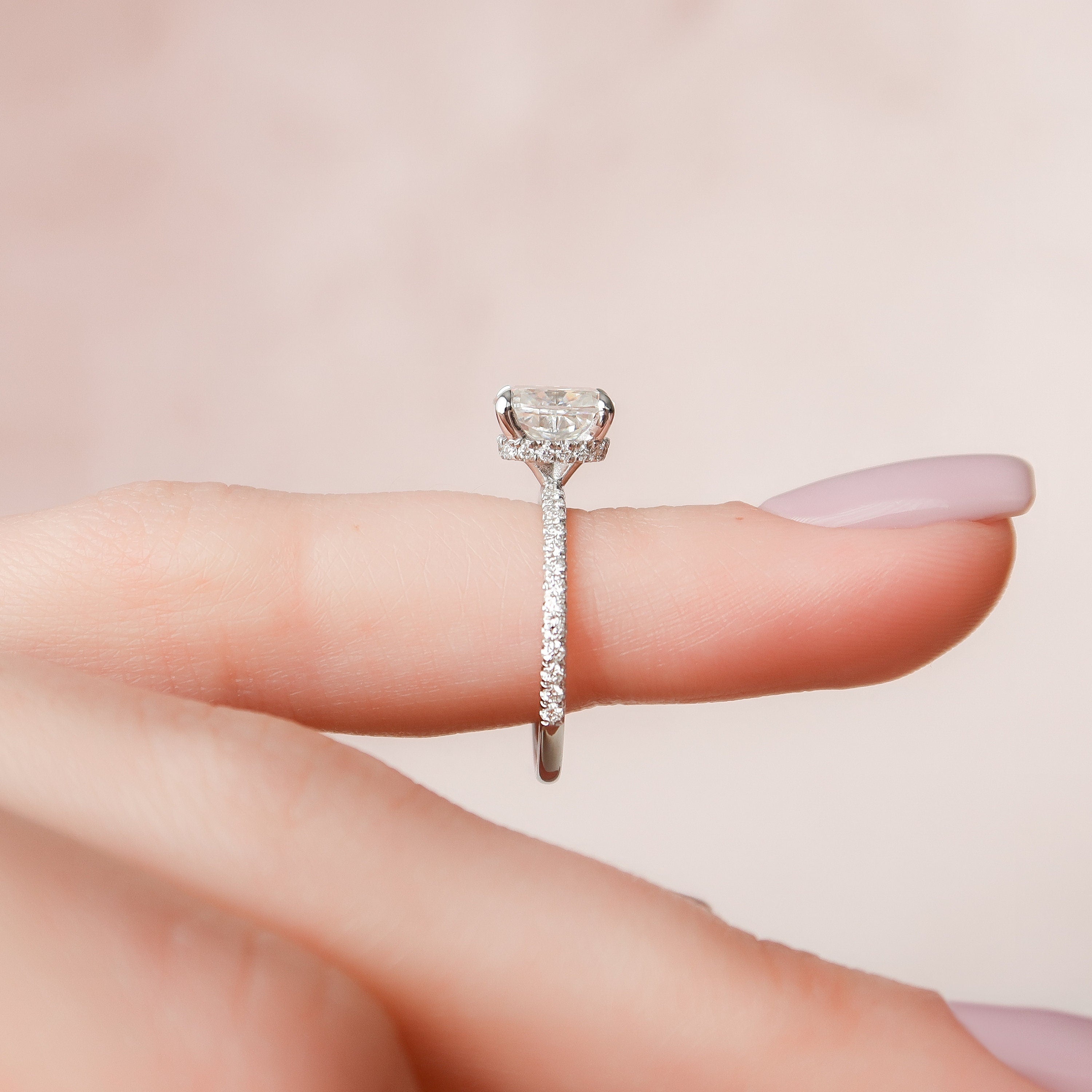 1.50 CT Cushion Cut Pave Moissanite Engagement Ring