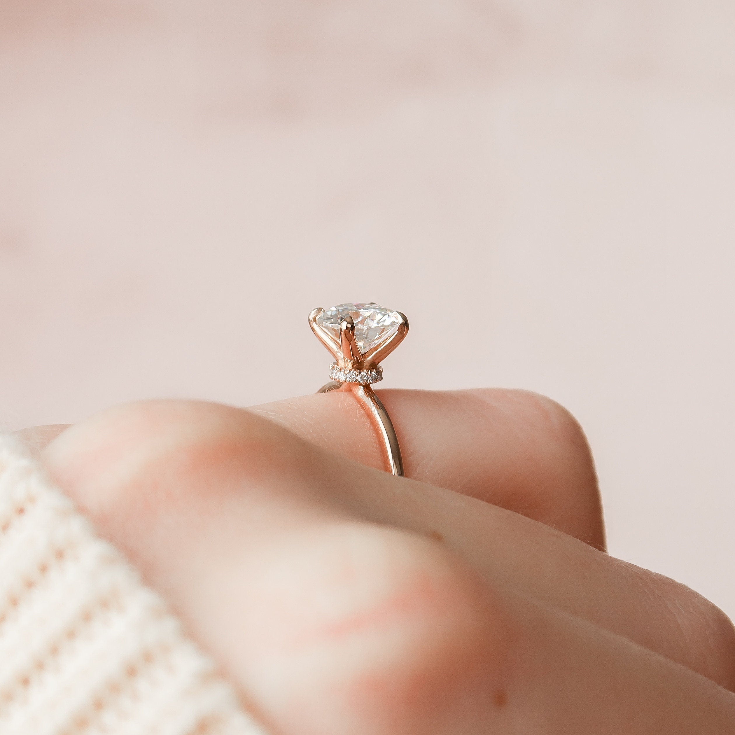 1.50 CT Round Cut Moissanite Hidden Halo Engagement Ring