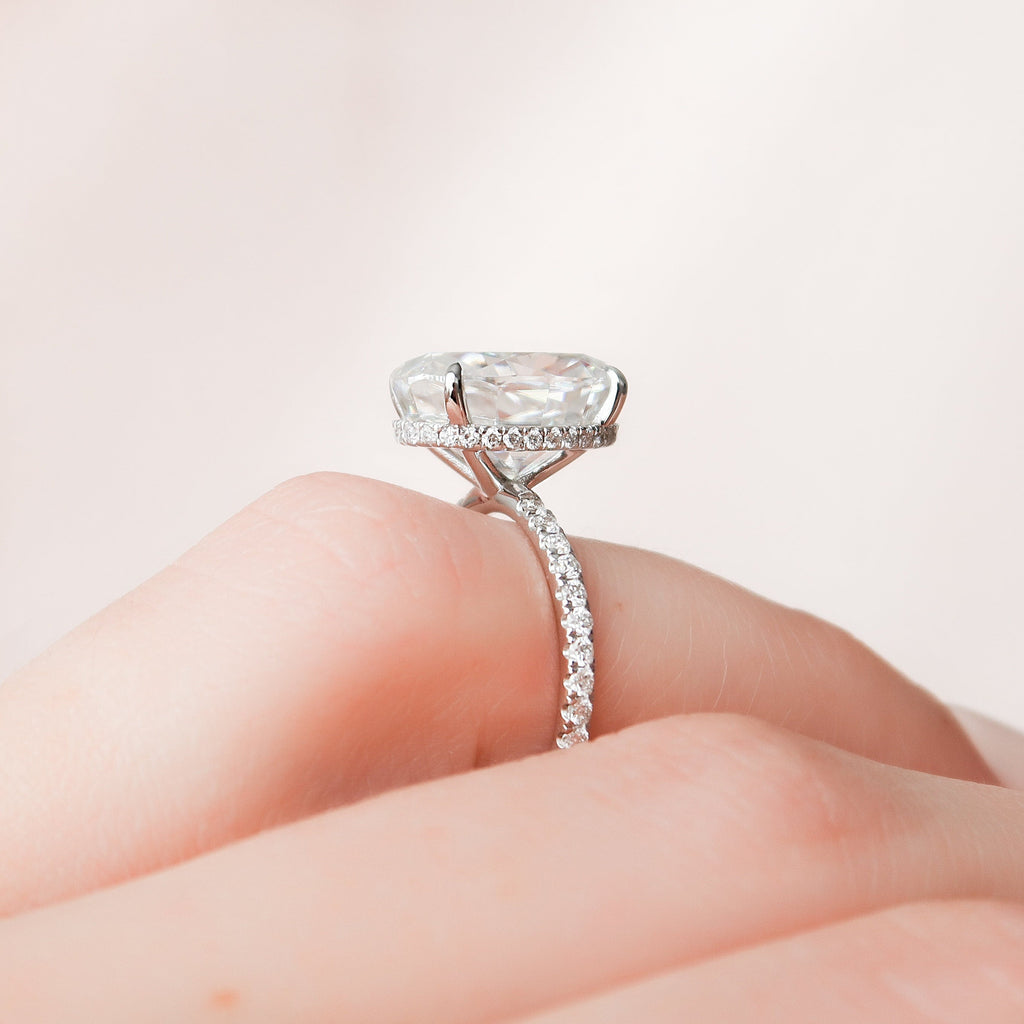 5.0 CT Oval Moissanite Hidden Halo Pave Setting Engagement Ring