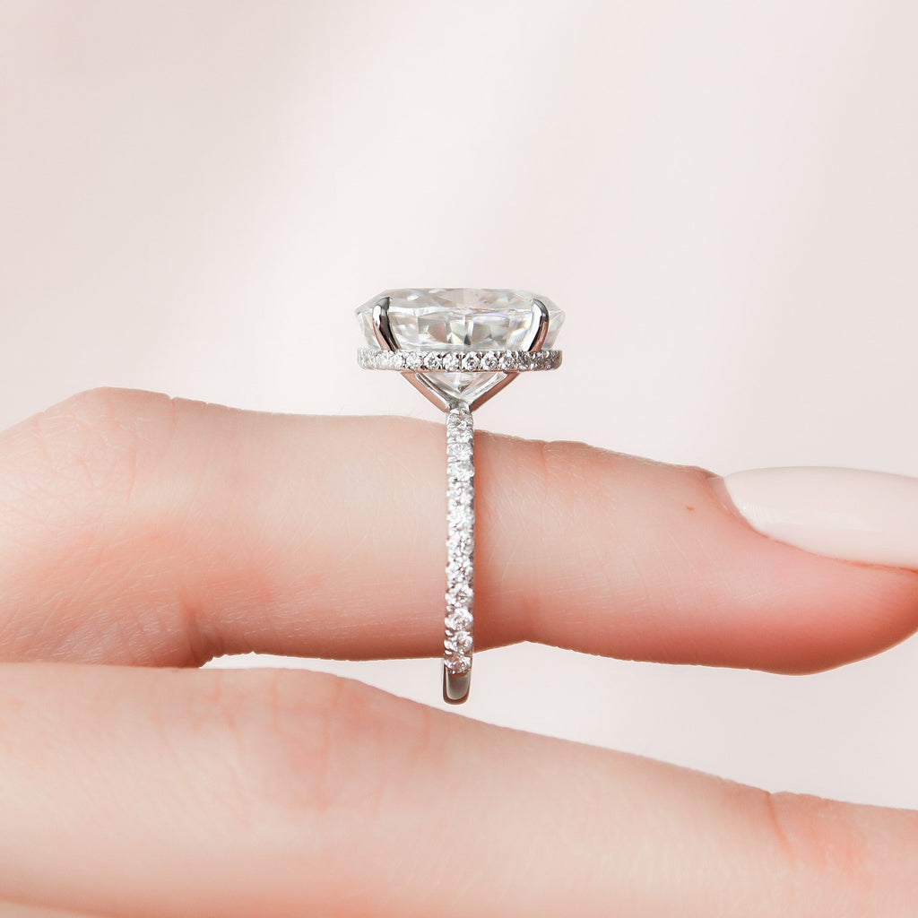 5.0 CT Oval Moissanite Hidden Halo Pave Setting Engagement Ring