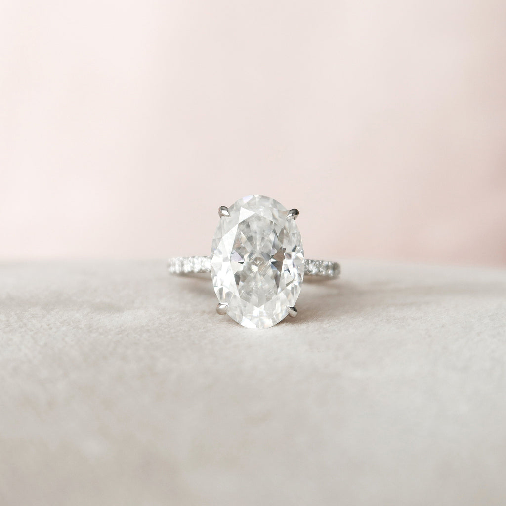 5.0 CT Oval Moissanite Hidden Halo Pave Setting Engagement Ring