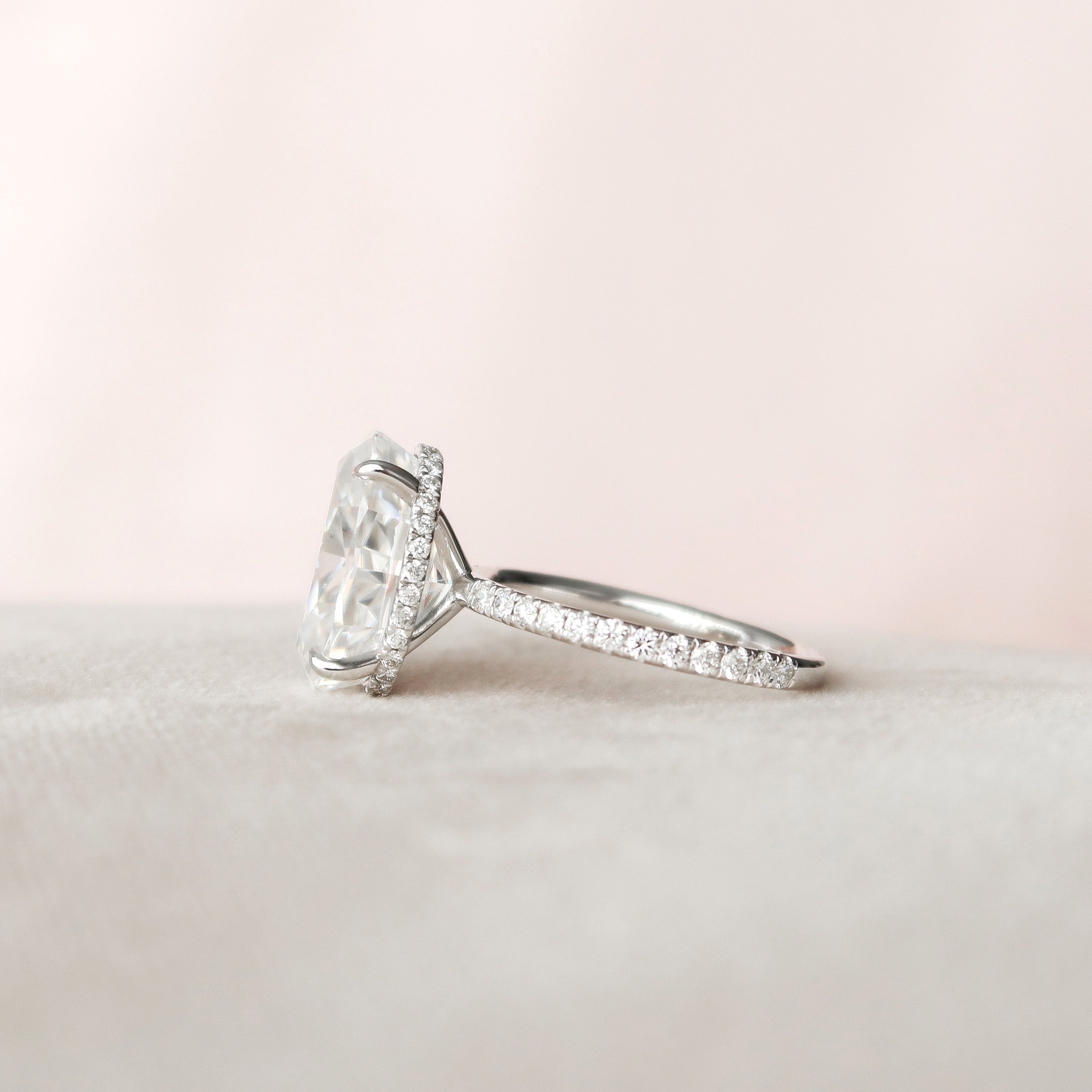 5.0 CT Oval Moissanite Hidden Halo Pave Setting Engagement Ring