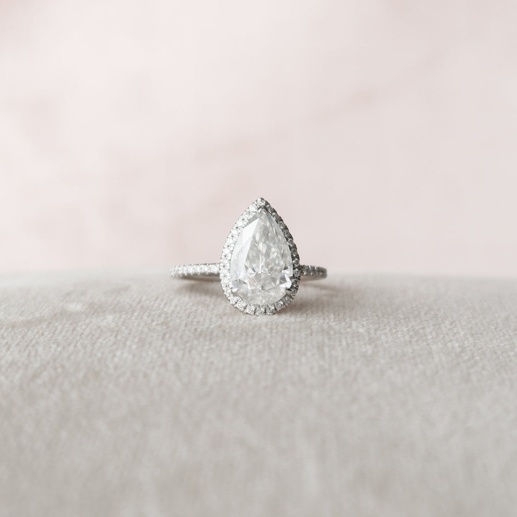 2.50 CT Pear Moissanite Halo Setting Engagement Ring