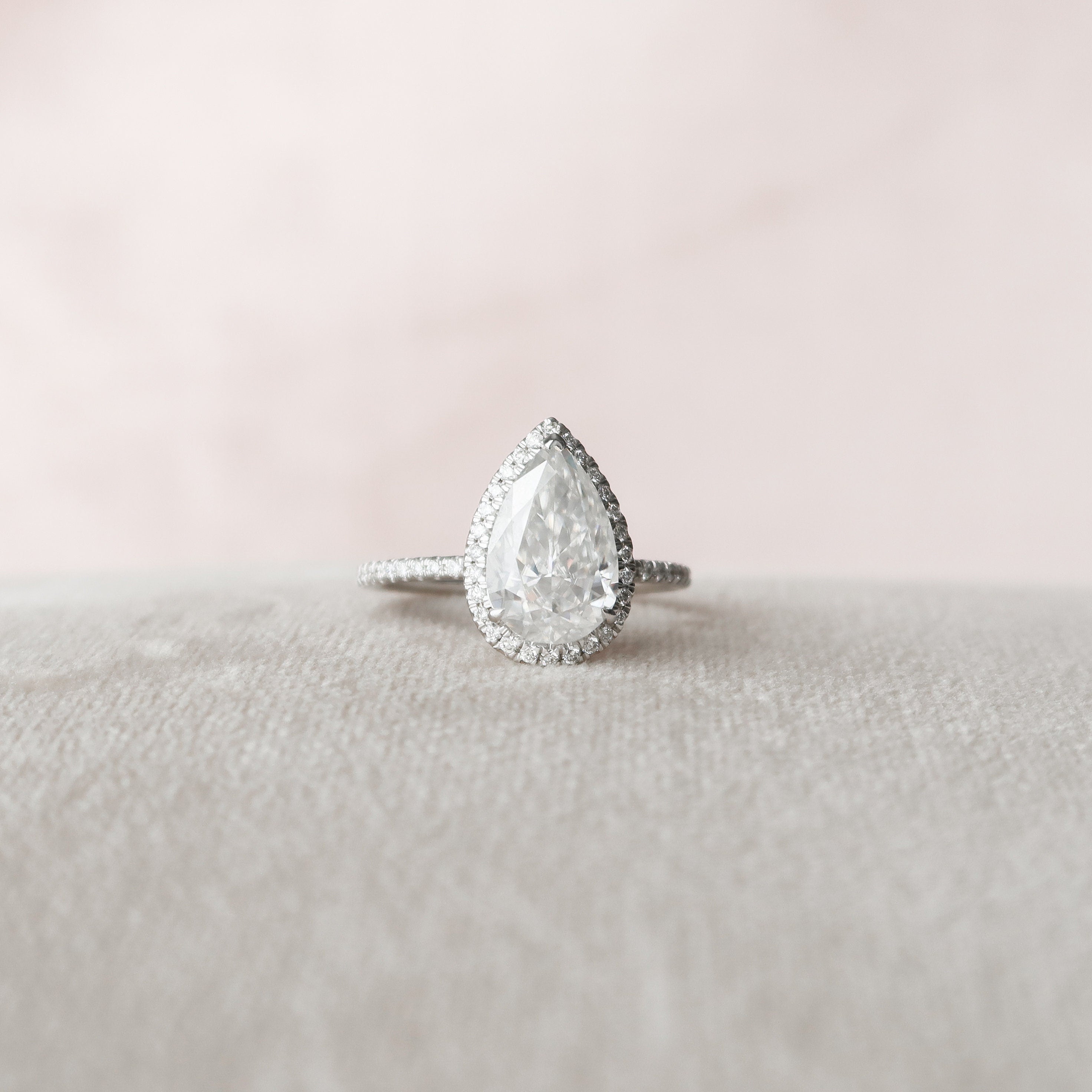 2.50 CT Pear Moissanite Halo Setting Engagement Ring