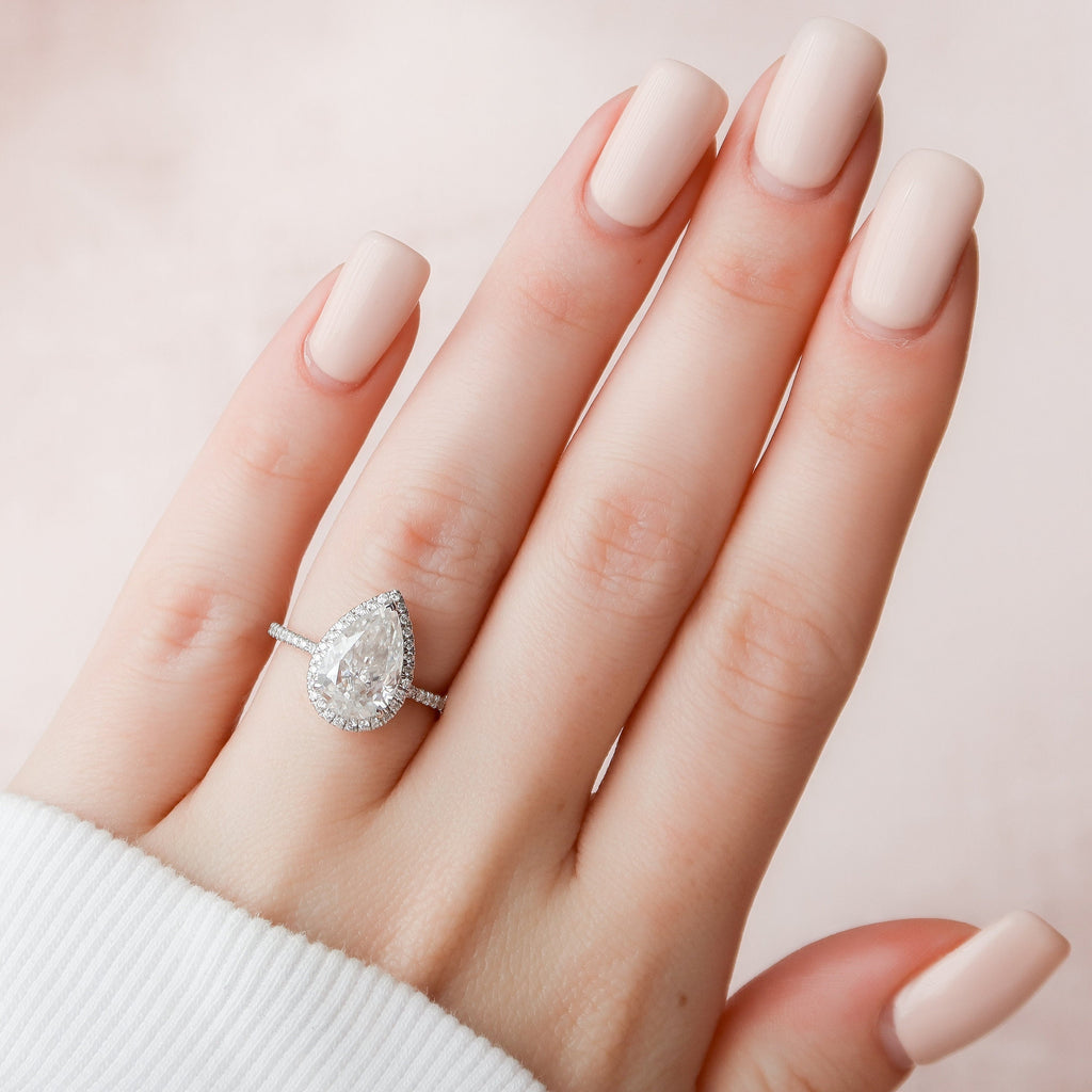 2.50 CT Pear Moissanite Halo Setting Engagement Ring