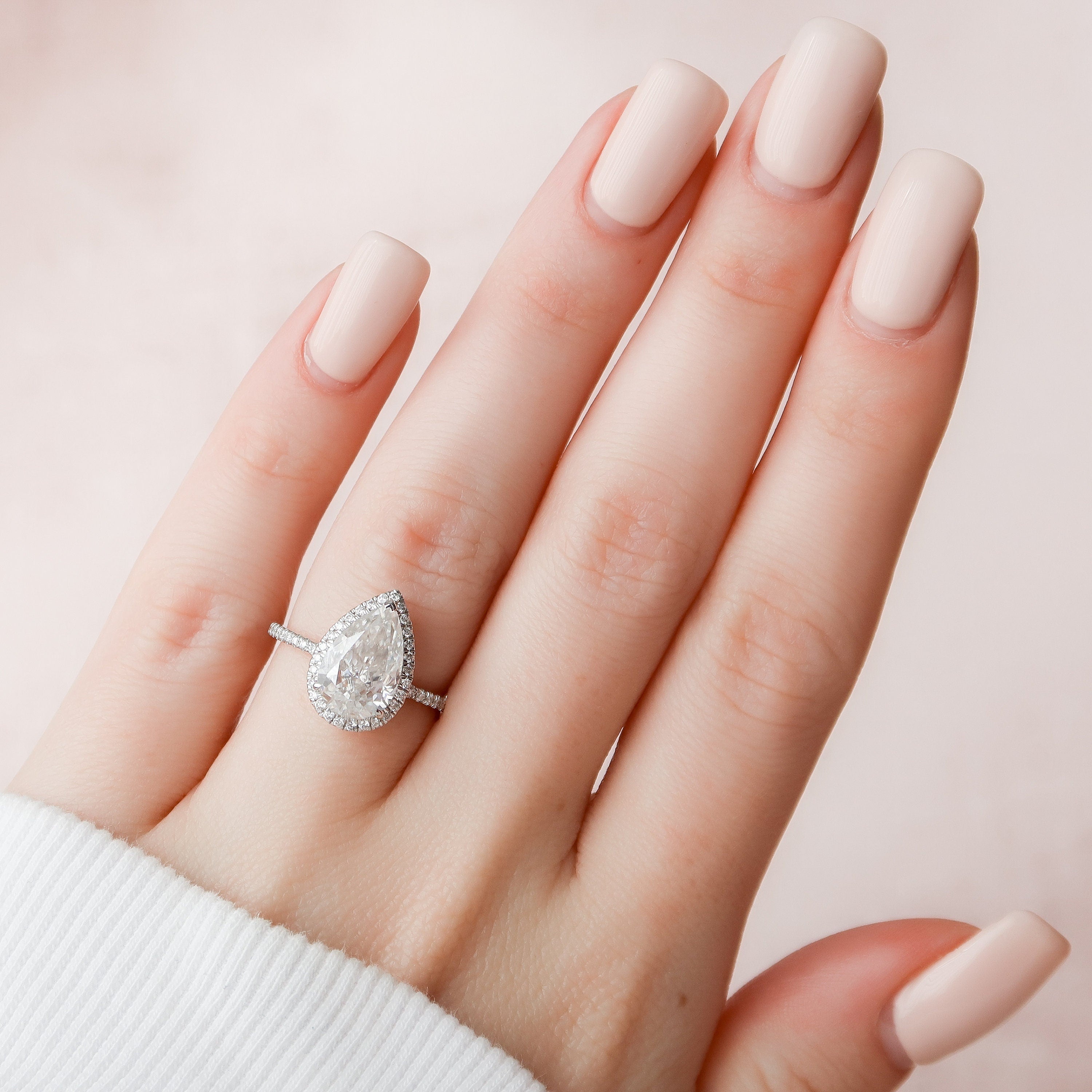 2.50 CT Pear Moissanite Halo Setting Engagement Ring