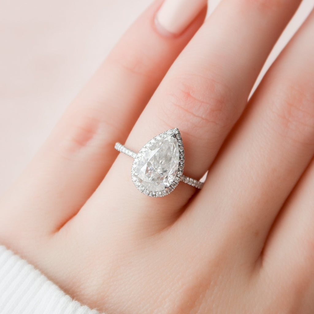 2.50 CT Pear Moissanite Halo Setting Engagement Ring