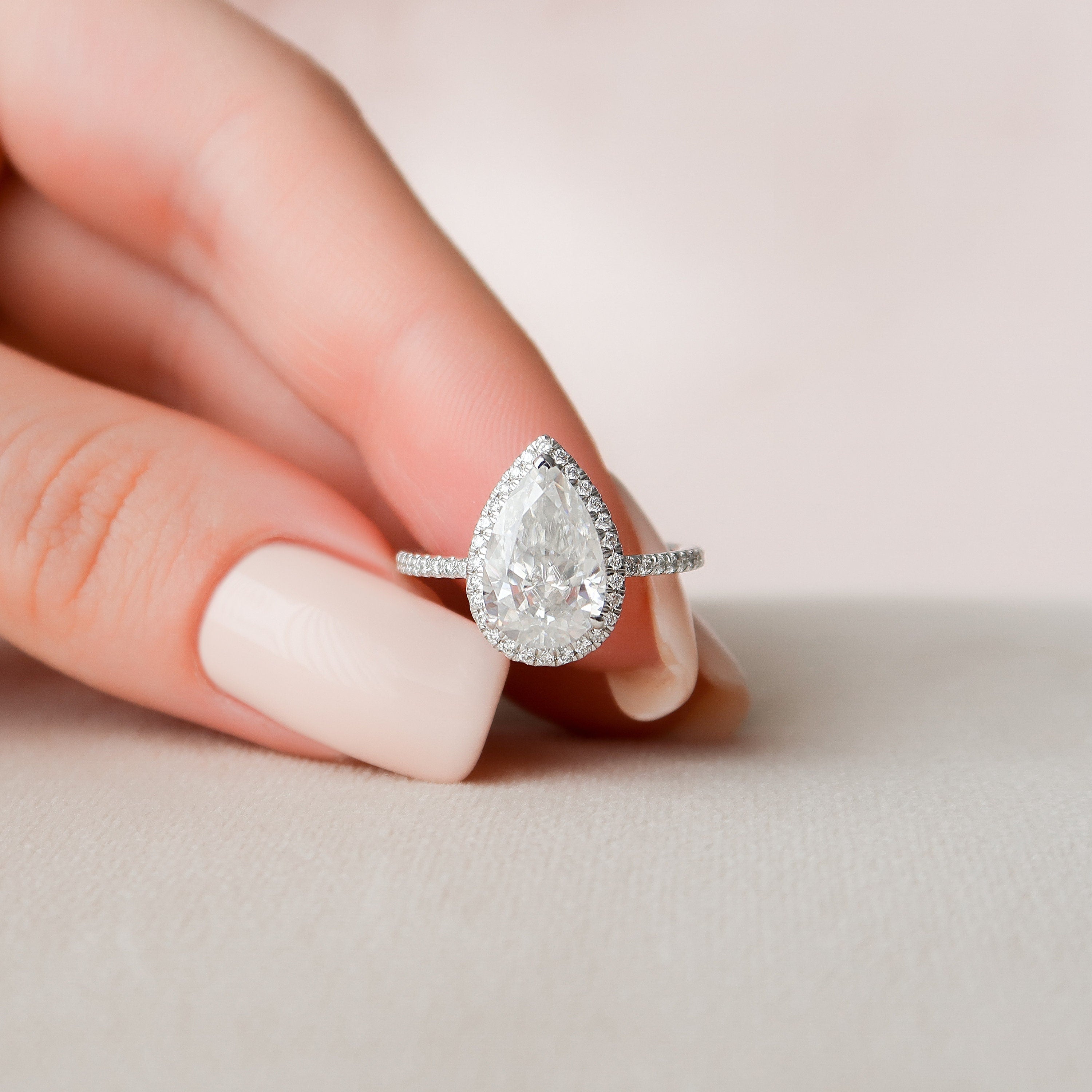 2.50 CT Pear Moissanite Halo Setting Engagement Ring