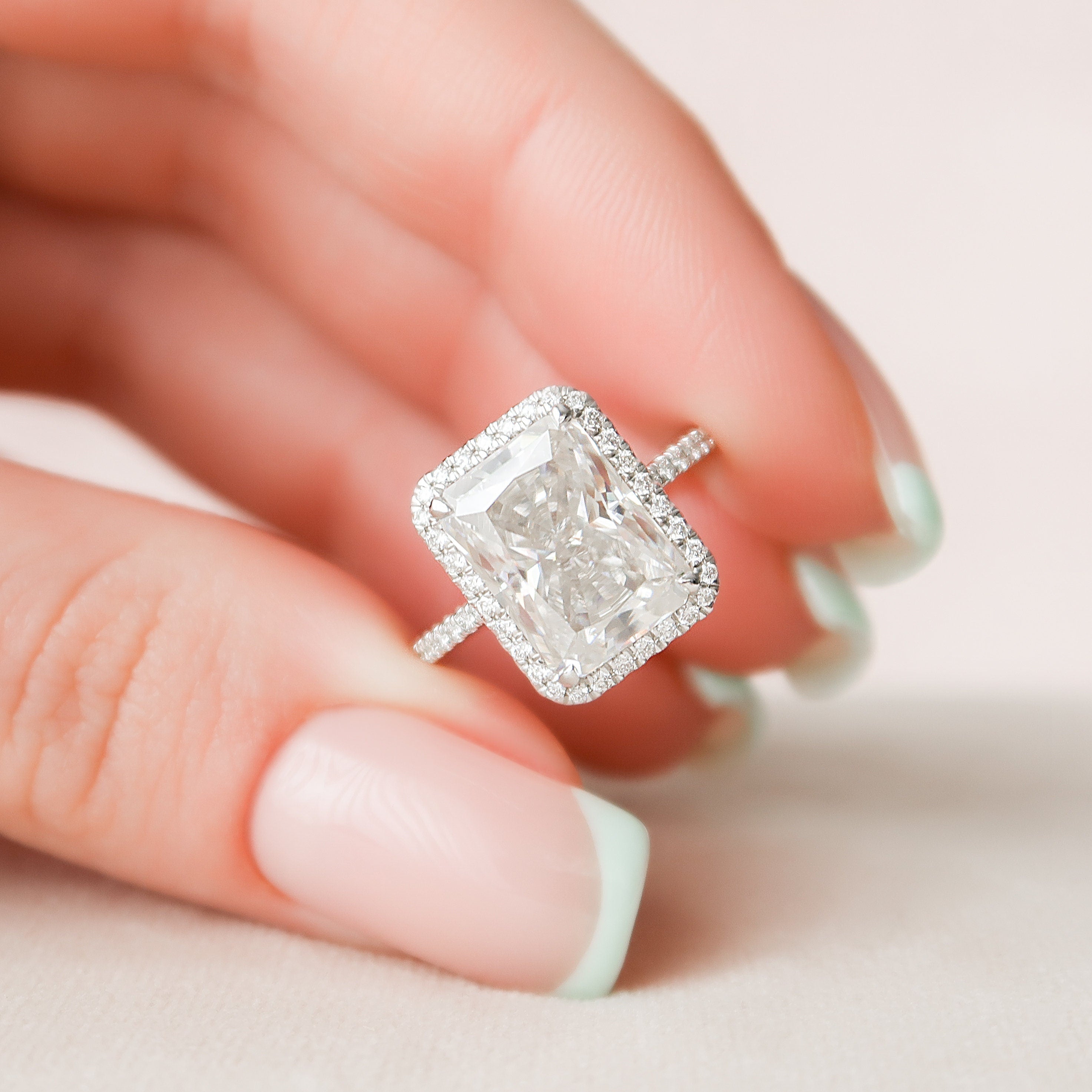 5.0 CT Radiant Cut Halo Moissanite Engagement Ring