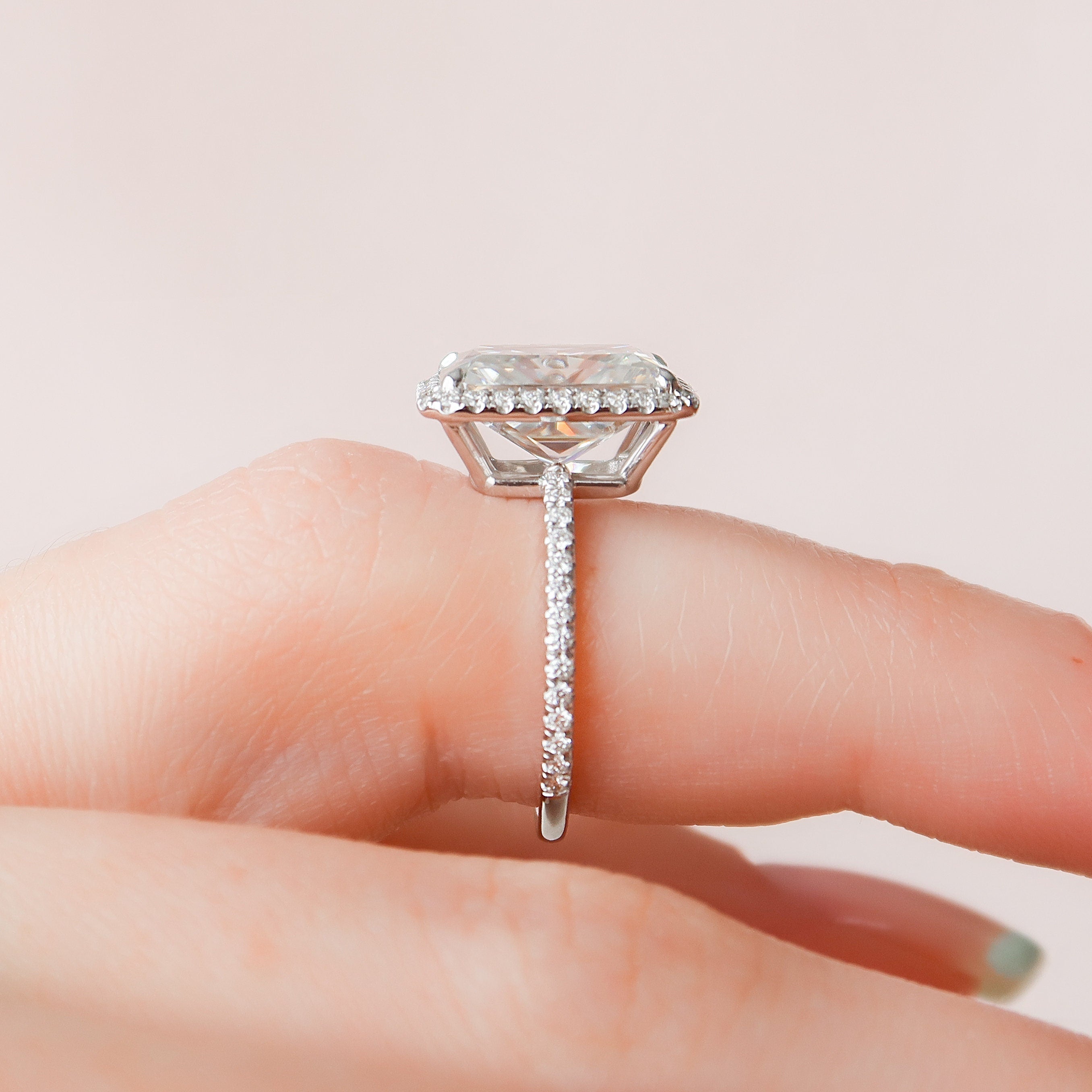 5.0 CT Radiant Cut Halo Moissanite Engagement Ring