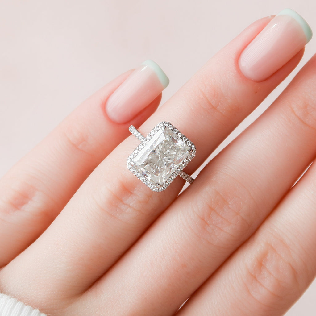 5.0 CT Radiant Cut Halo Moissanite Engagement Ring