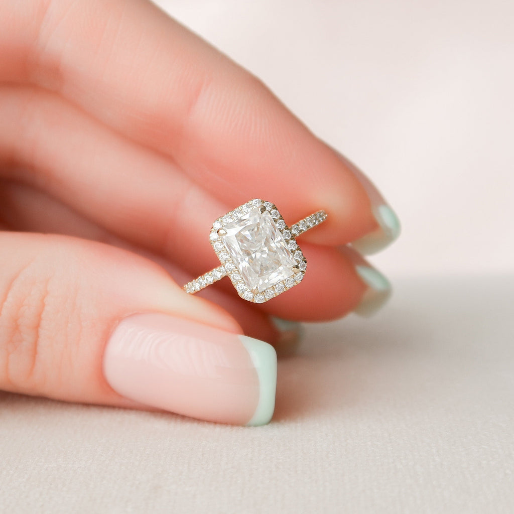 2.0 CT Radiant Cut Moissanite Halo Engagement Ring
