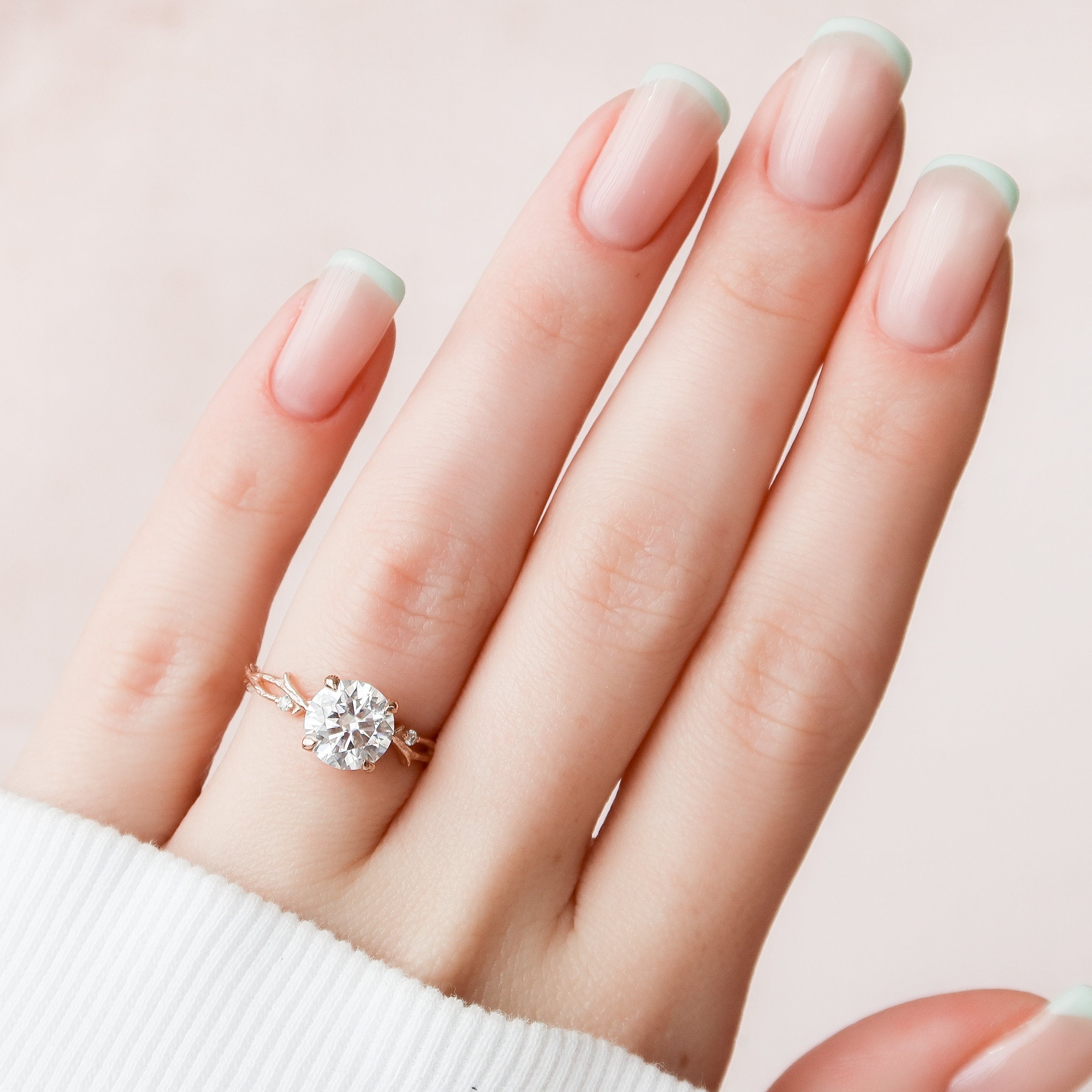 2.0 CT Round Cut Moissanite Nature Inspired Engagement Ring