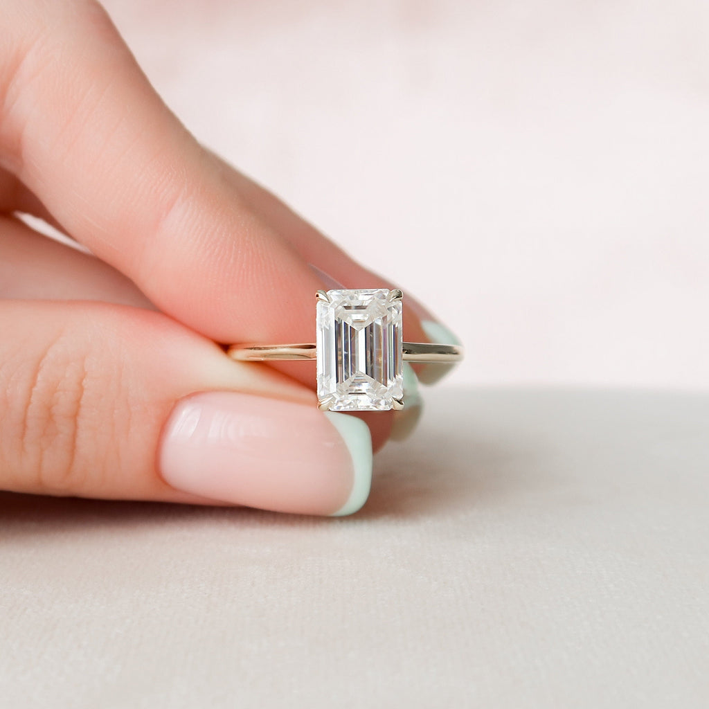 4.0 CT Emerald Moissanite Hidden Halo Setting Engagement Ring