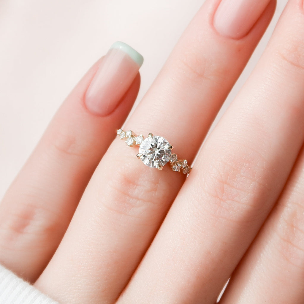 1.0 CT Round Cut Moissanite Cluster Style Engagement Ring
